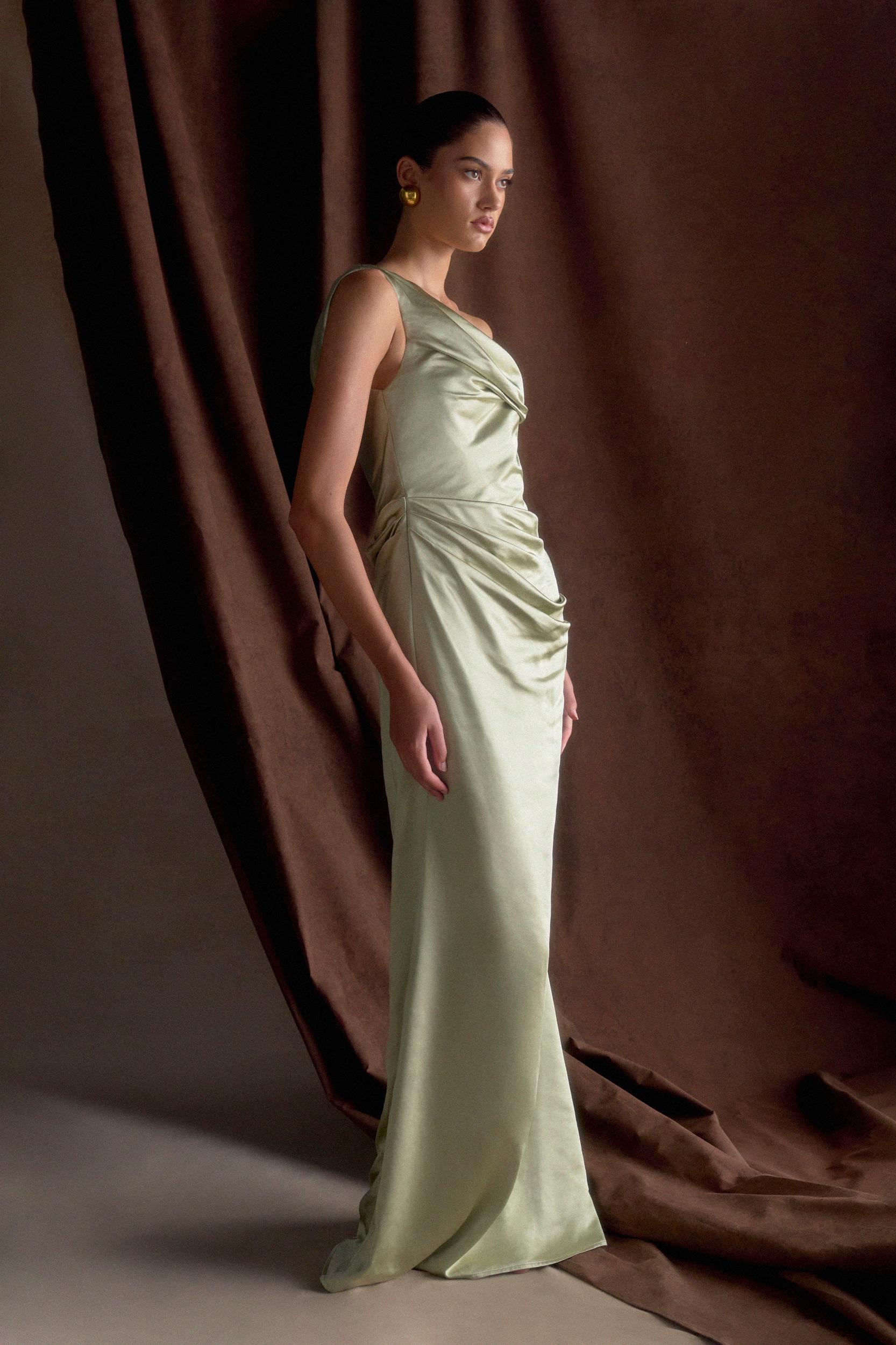 Dalia Off Shoulder Satin Maxi Dress - Sage Product Image