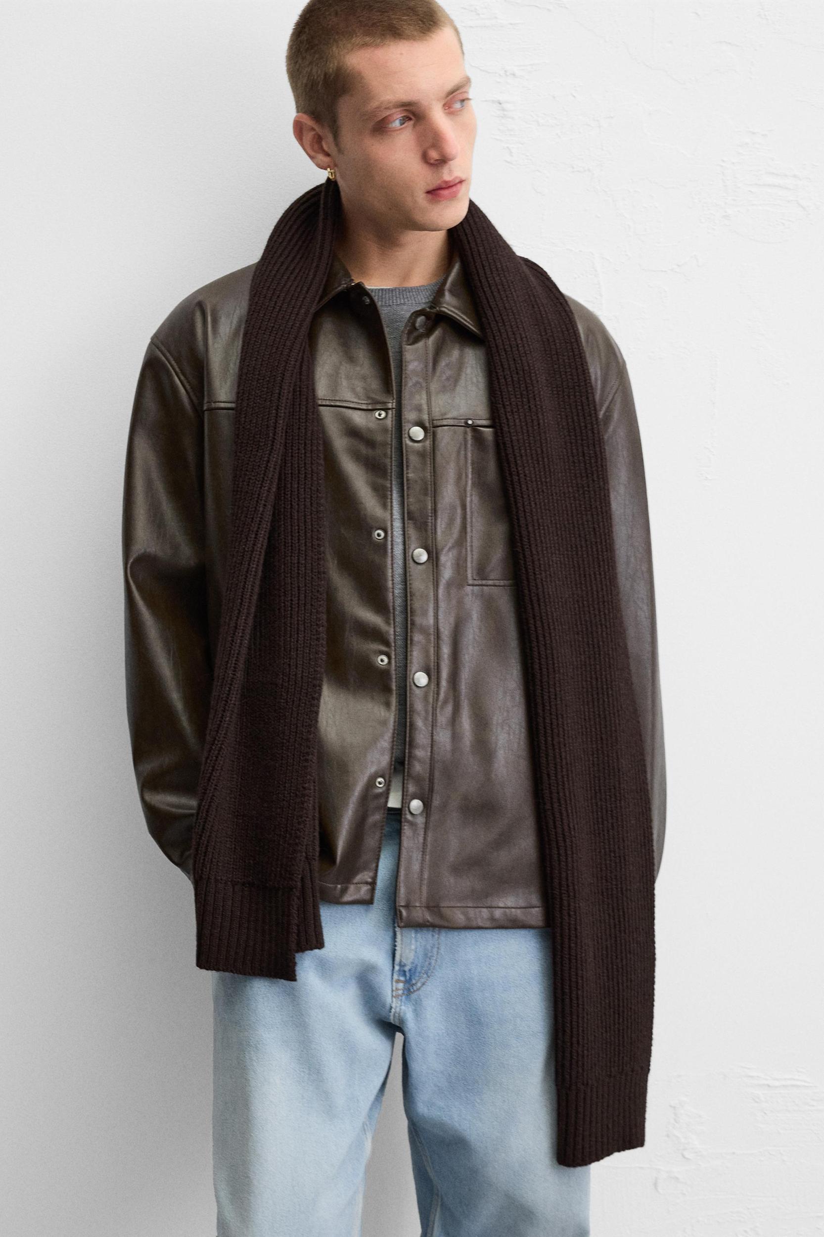 WASHED FAUX LEATHER OVERSHIRT Product Image