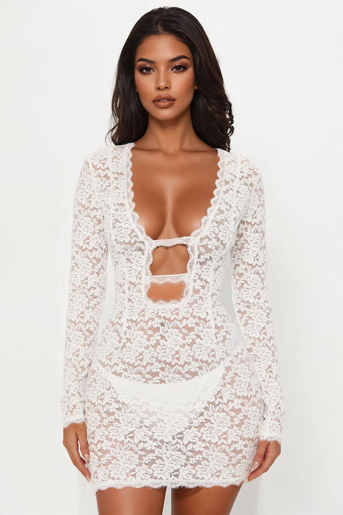 Victoria Lace Mini Dress - White Product Image