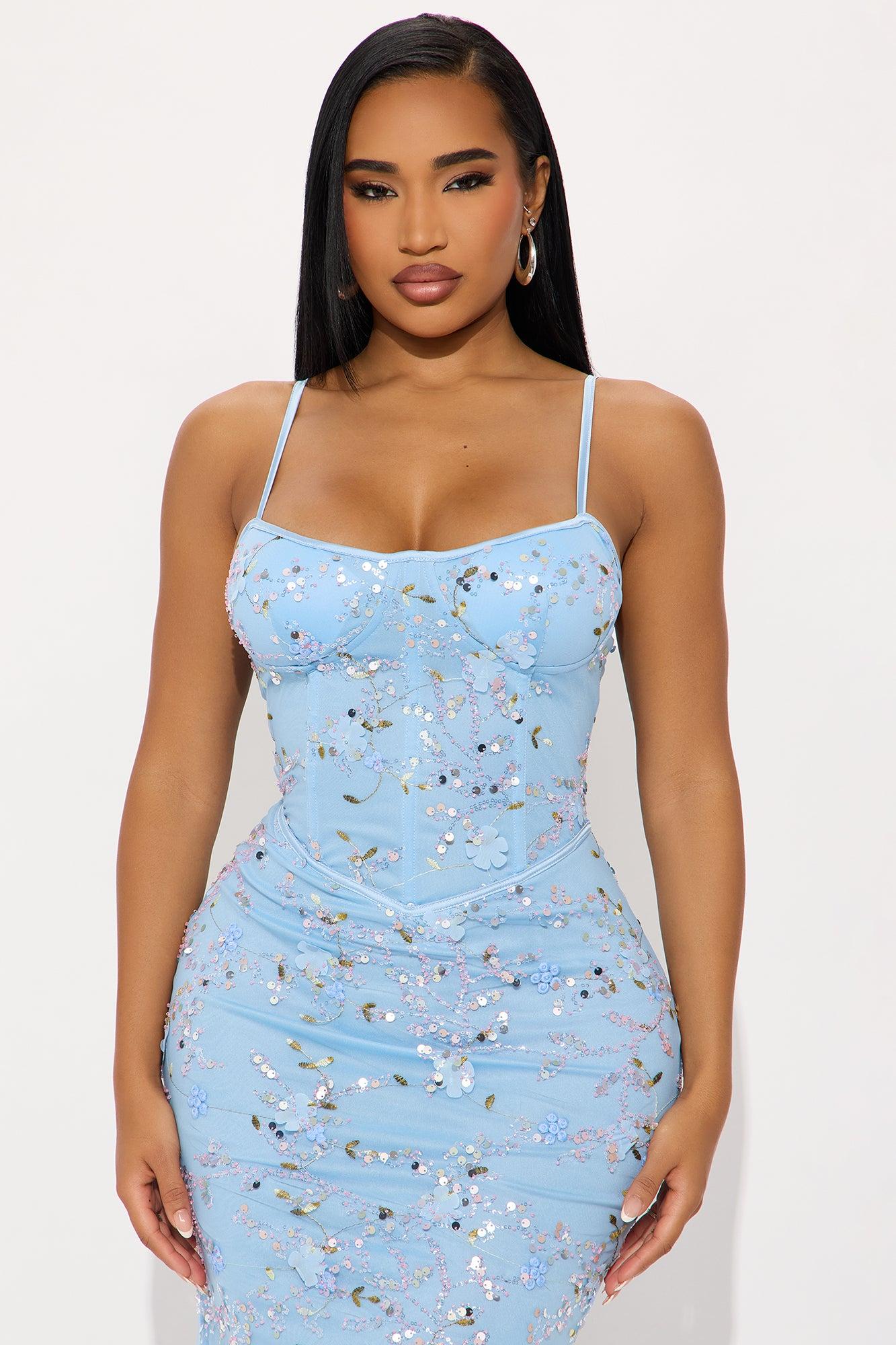 Flowers In Bloom Sequin Maxi Dress - Light Blue Female Product Image