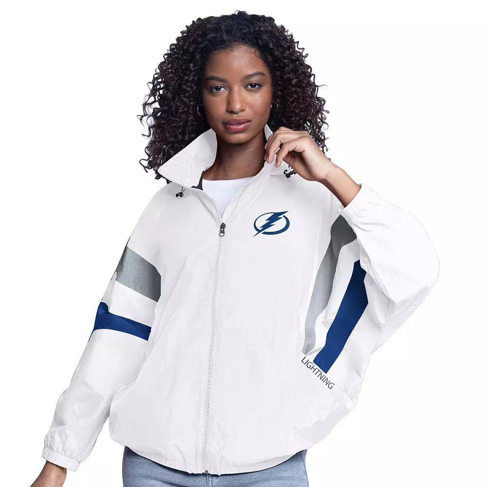 Women's G-III Sports by Carl Banks  White Tampa Bay Lightning Game News Oversized Full-Zip Hoodie Jacket, Size: 2XL, Lgh White Product Image