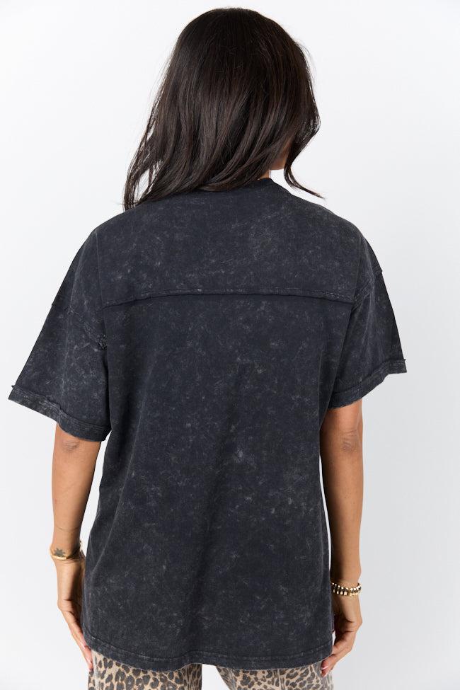 When We Meet Black Oversized Acid Wash V-Neck Tee Product Image
