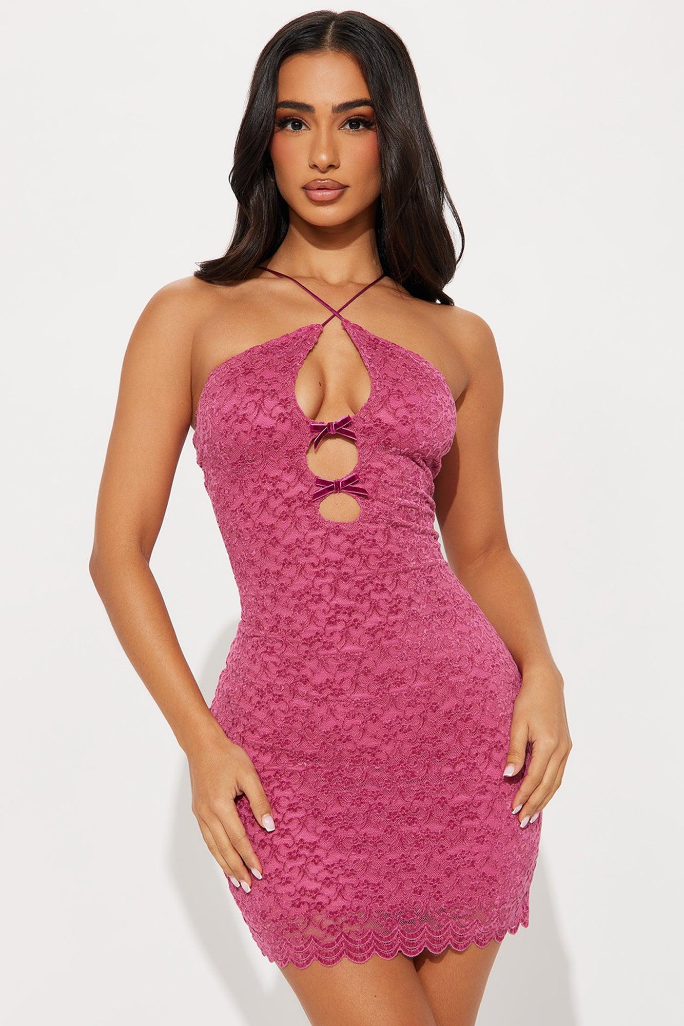 Our Little Secret Velvet Micro Mini Dress - Hot Pink Product Image