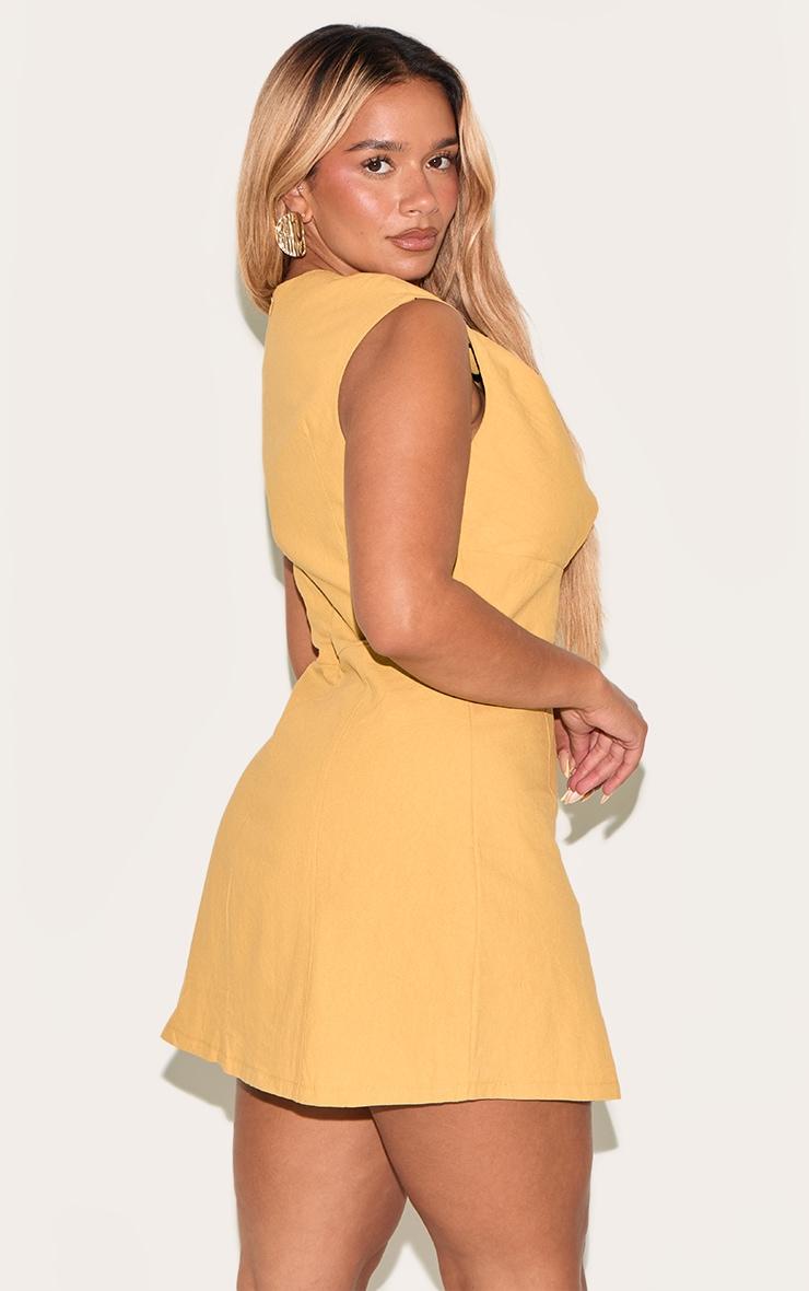 Shape Tan Linen Look Pleated Neck A Line Mini Dress Product Image