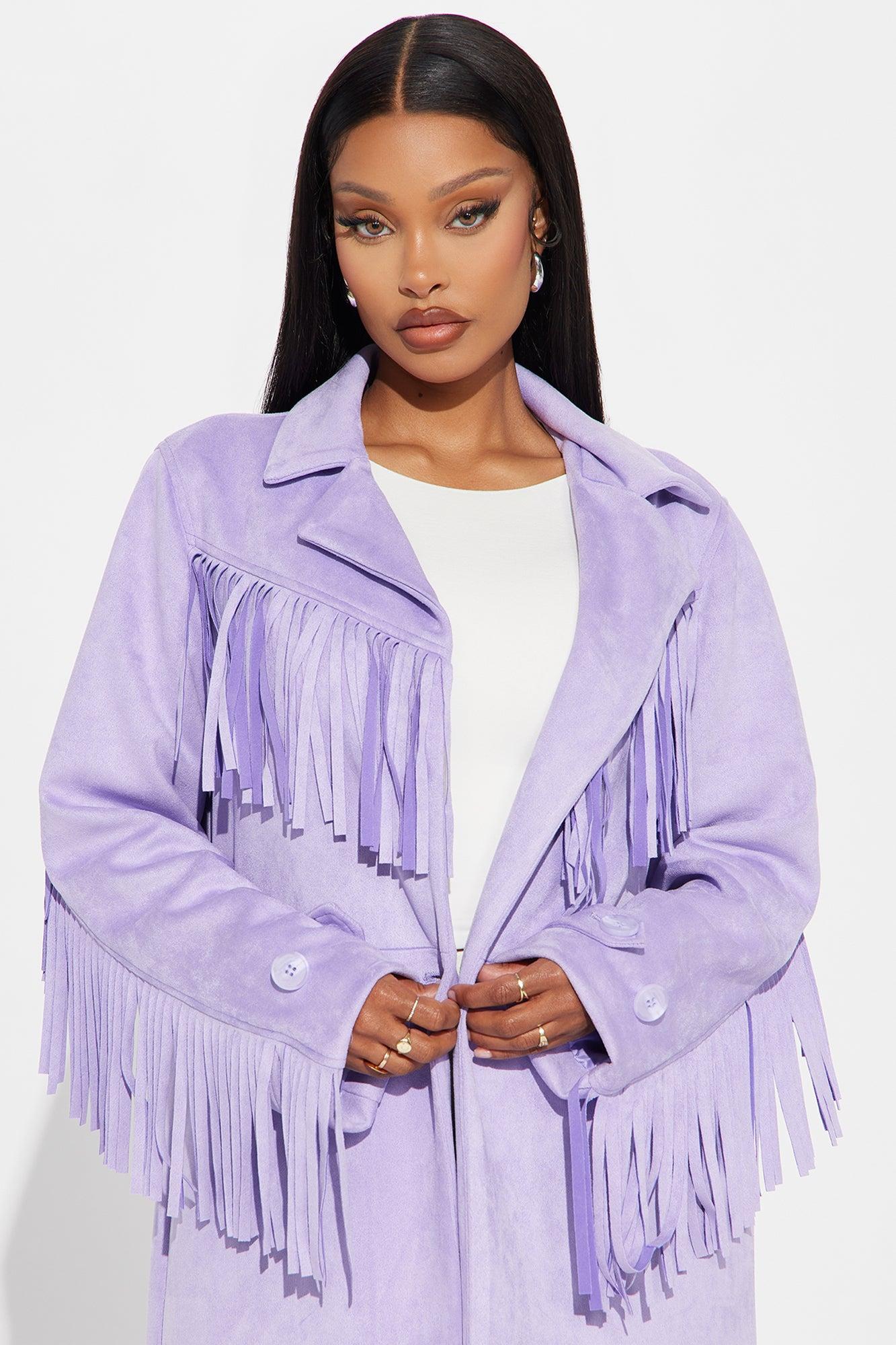 Fatima Fringe Faux Suede Trench - Lavender Product Image