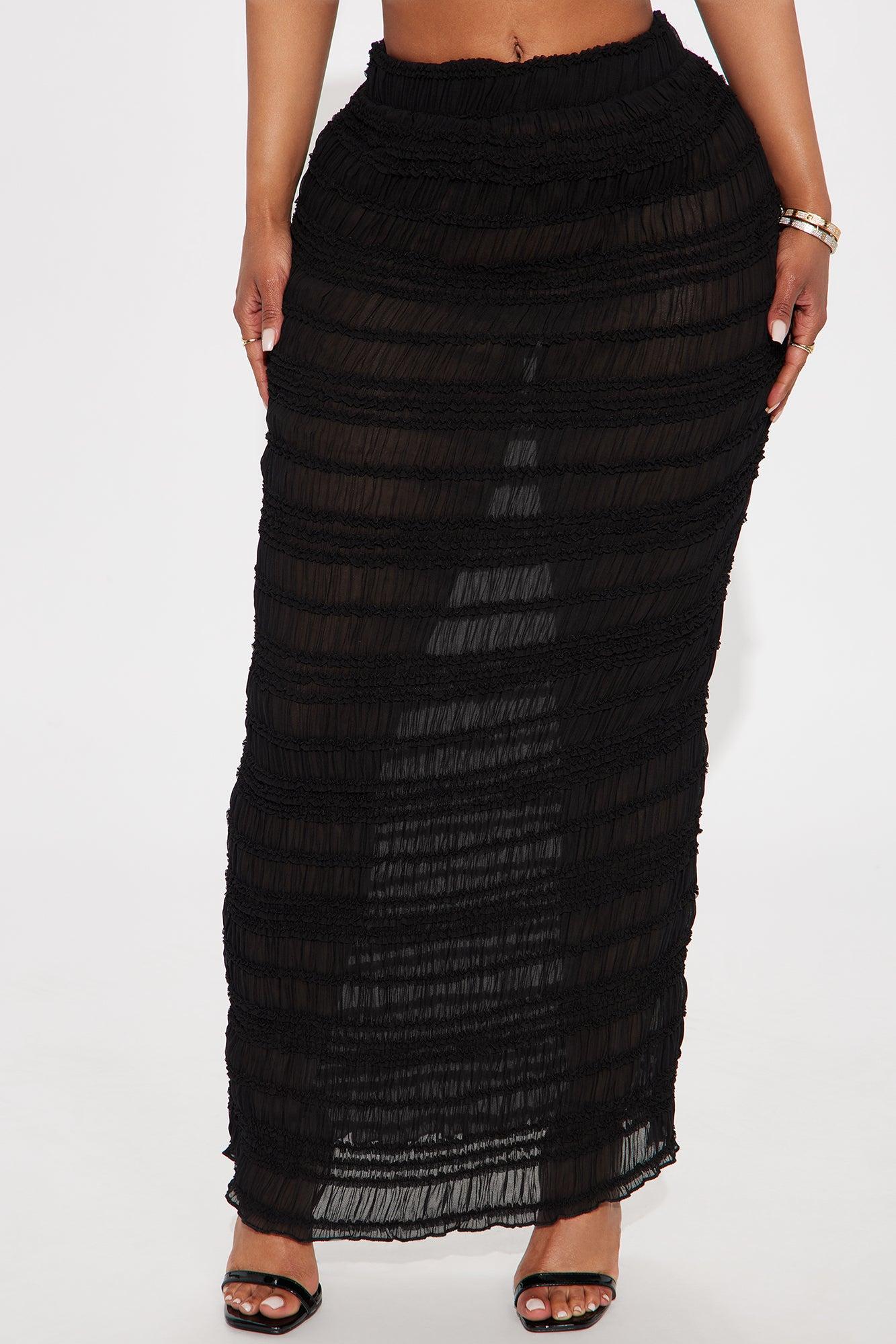 Elise Tiered Ruffle Maxi Skirt - Black Product Image