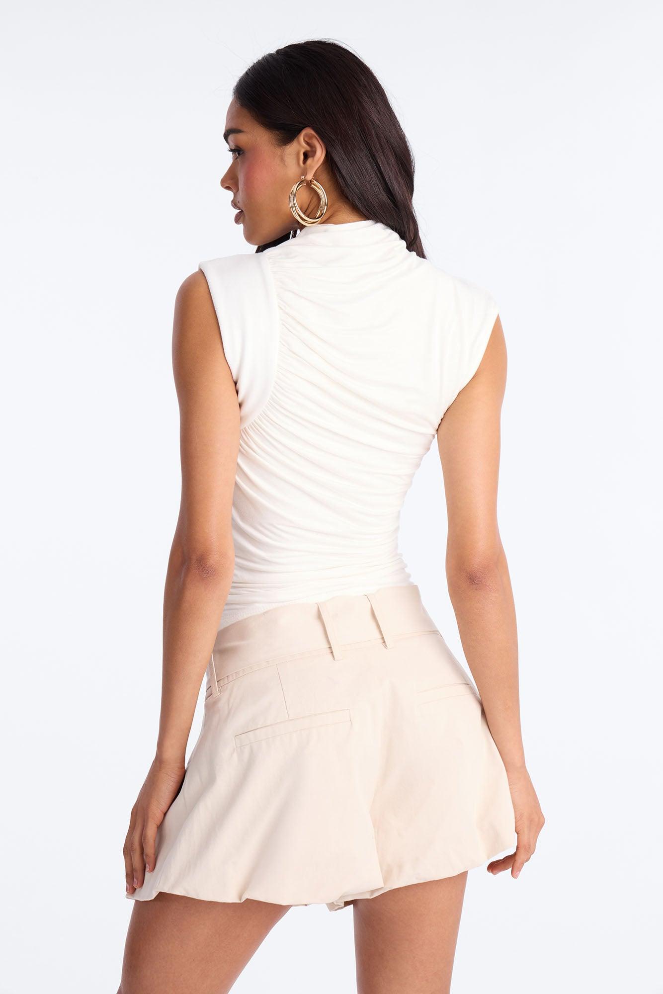 Desiree Mock Neck Ruched Sleeveless Top - Ivory Female Product Image