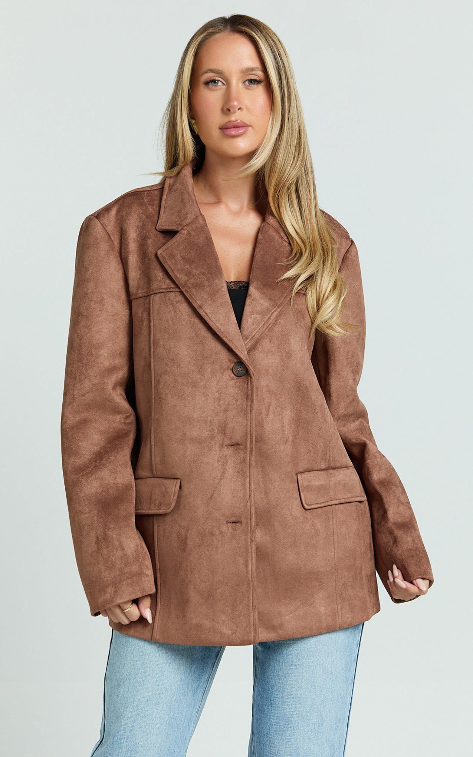 Priscilla Jacket - Faux Suede Relaxed Fit Jacket in Brown Tan Product Image