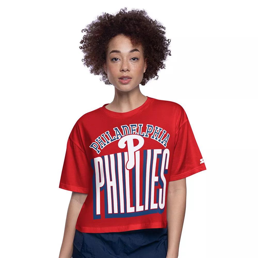 Women's Starter Red Philadelphia Phillies Play the Ball Boxy Cropped T-Shirt,  Product Image