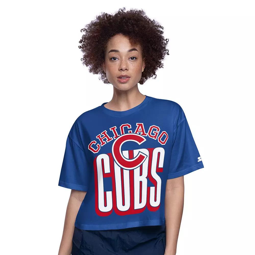Women's Starter Royal Chicago Cubs Play the Ball Boxy Cropped T-Shirt, Size: Small, Blue Product Image