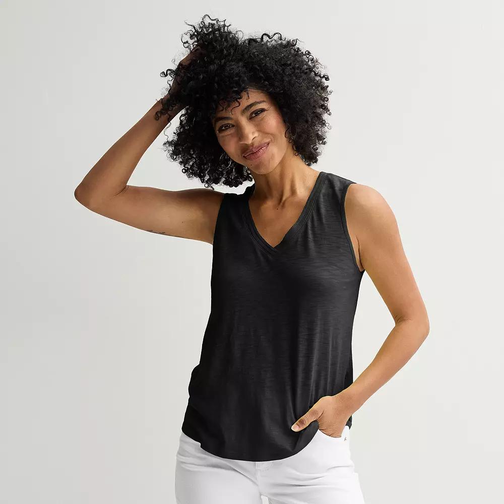 Women's Sonoma Goods For Life® Elevated V-Neck Tank Top, Size: Medium, Pitch Black Product Image