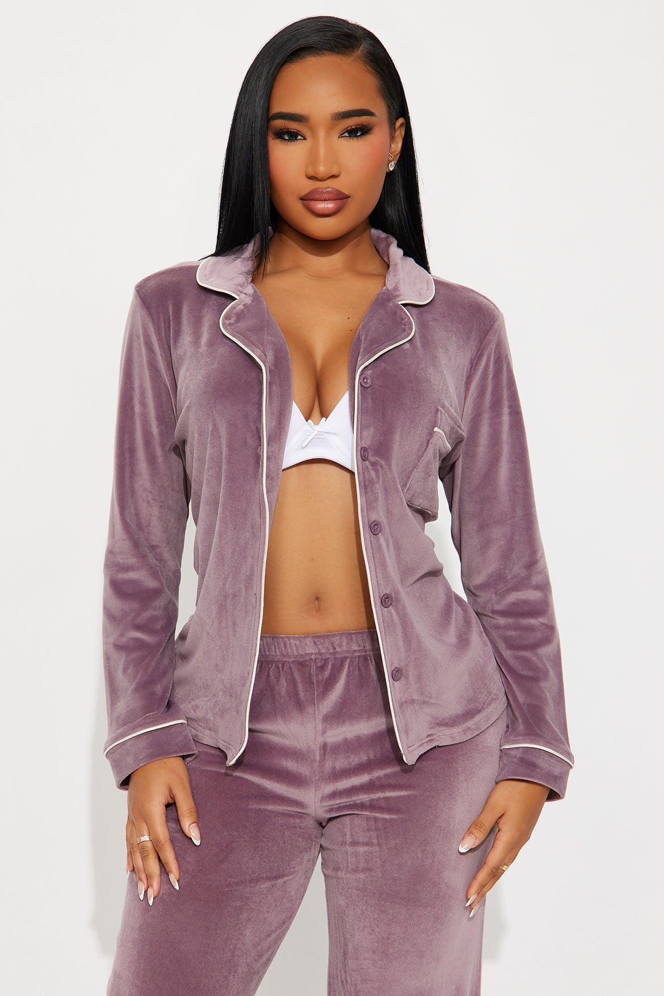 Head In The Clouds Velvet PJ Pant Set - Purple Female Product Image