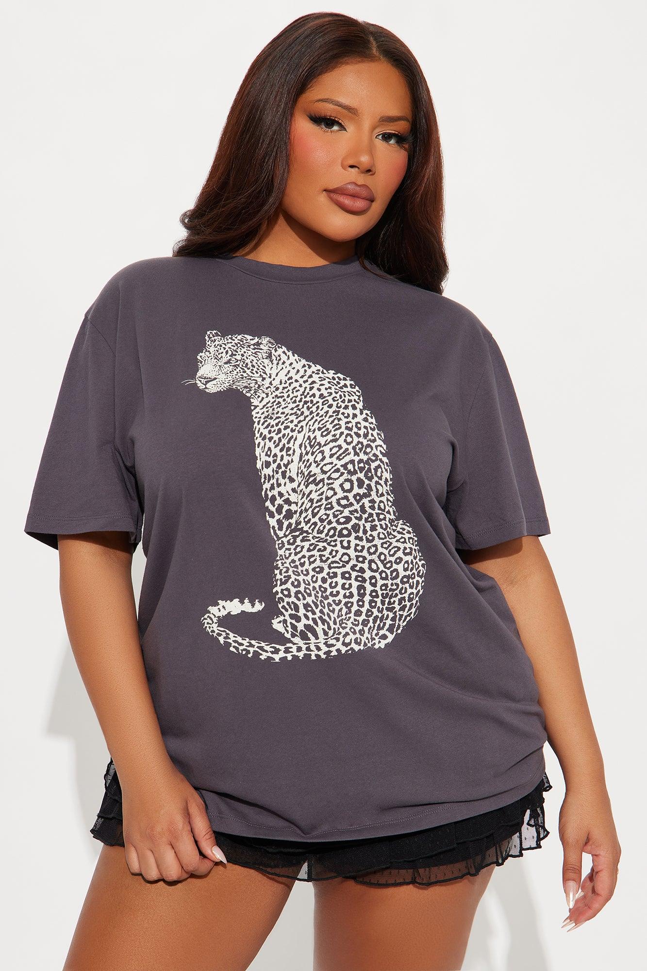 A Little Bit Wild Leopard Oversized Tee - Charcoal Product Image