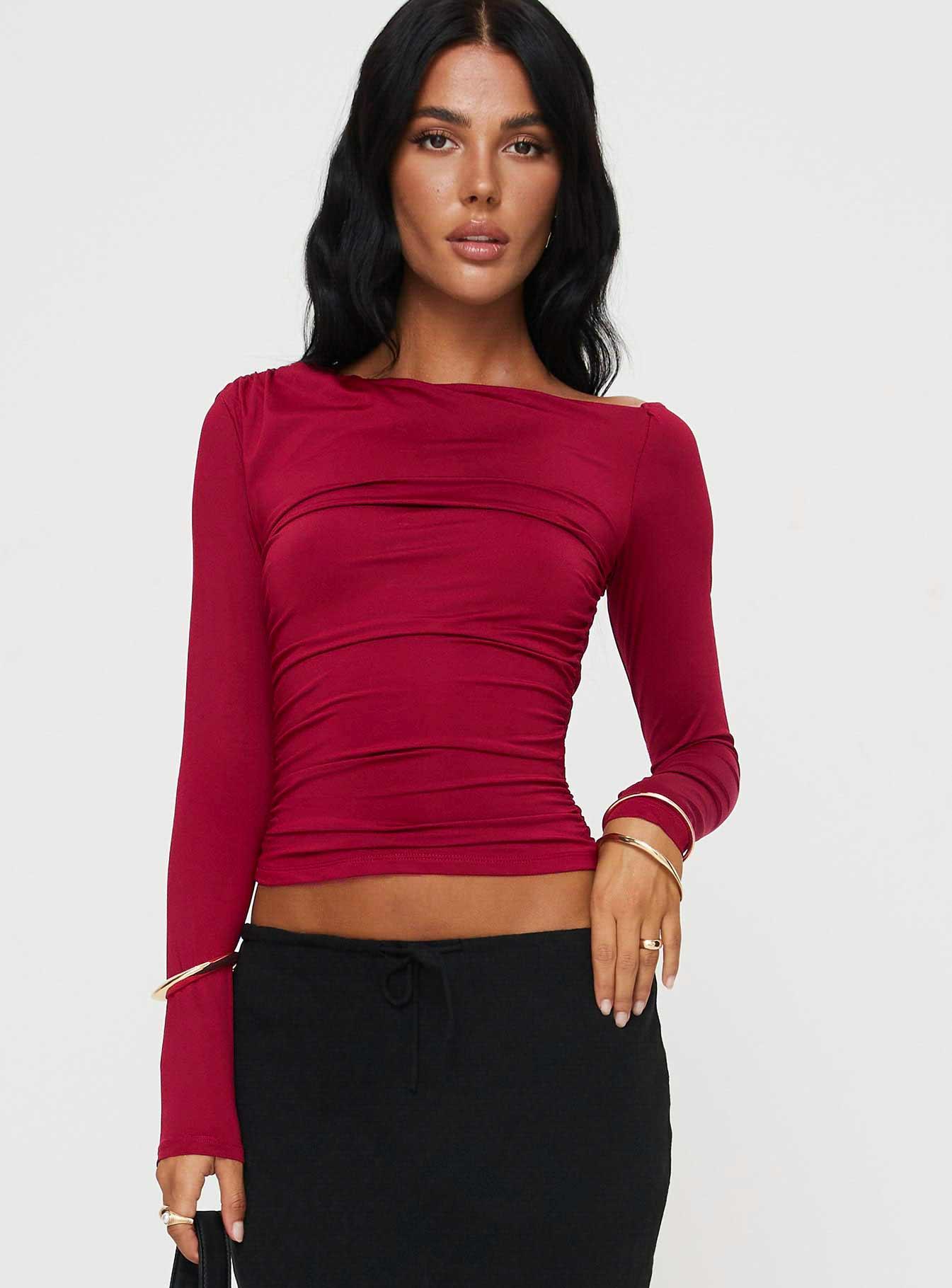 Spiller Off The Shoulder Top Burgundy Product Image