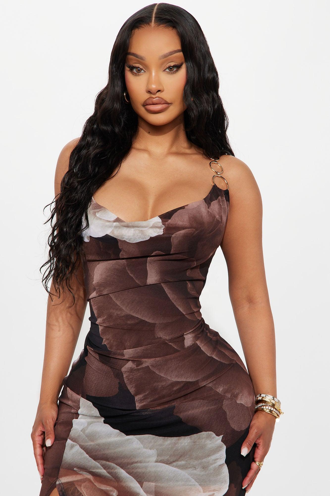 Cassandra Cowl Neck Mesh Maxi Dress - Brown/combo Female Product Image