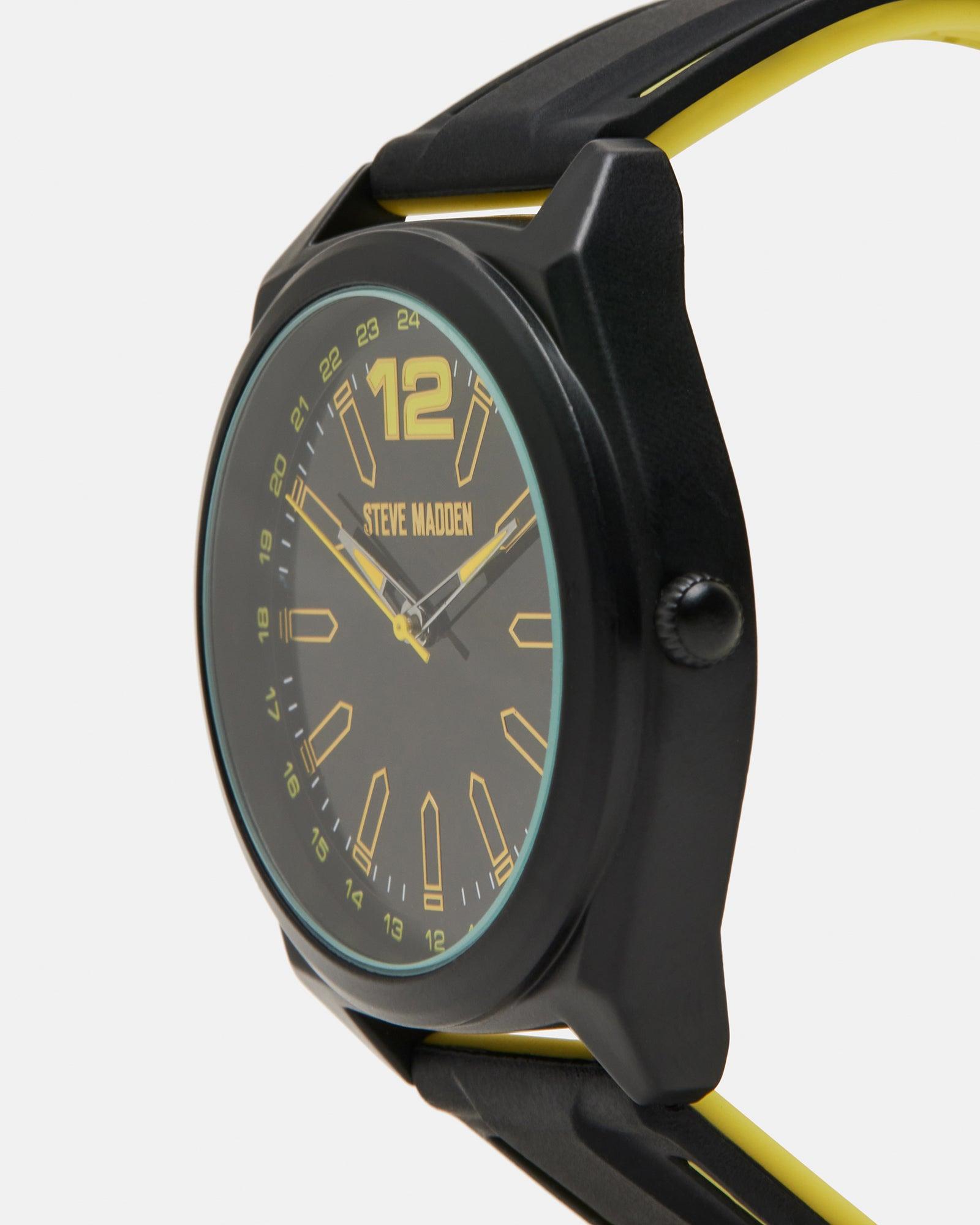 MEN'S SILICONE WATCH BLACK/YELLOW Male Product Image