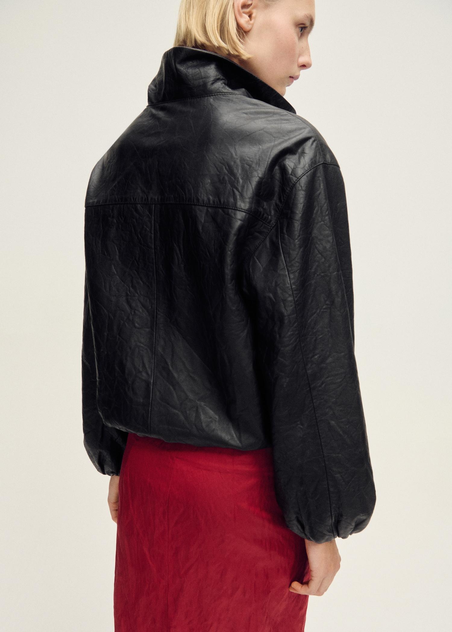 Oversized leather jacket - Women | MANGO USA Product Image
