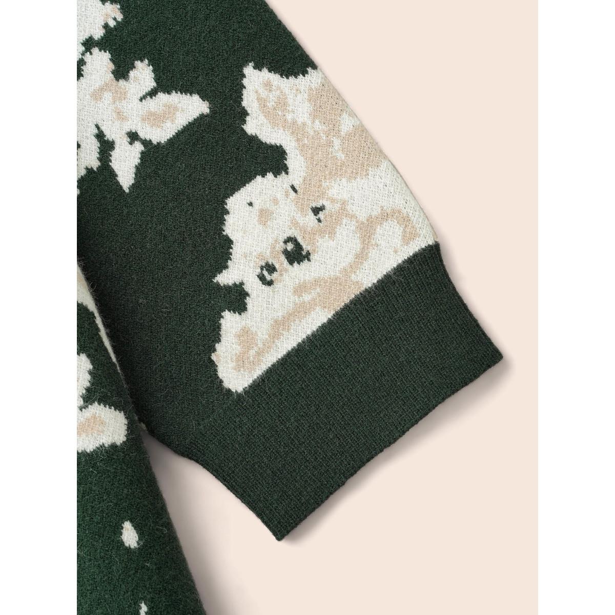 Plus Size Supersoft Essentials Silhouette Floral Print Pullover DarkGreen Women Casual Loose Long Sleeve Round Neck Everyday Pullovers BloomChic 26/4X Product Image