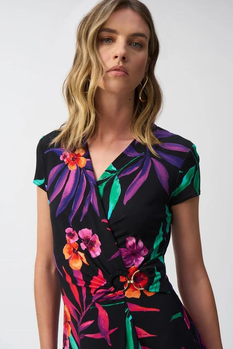 Silky Knit Tropical Print Wrap Dress Product Image
