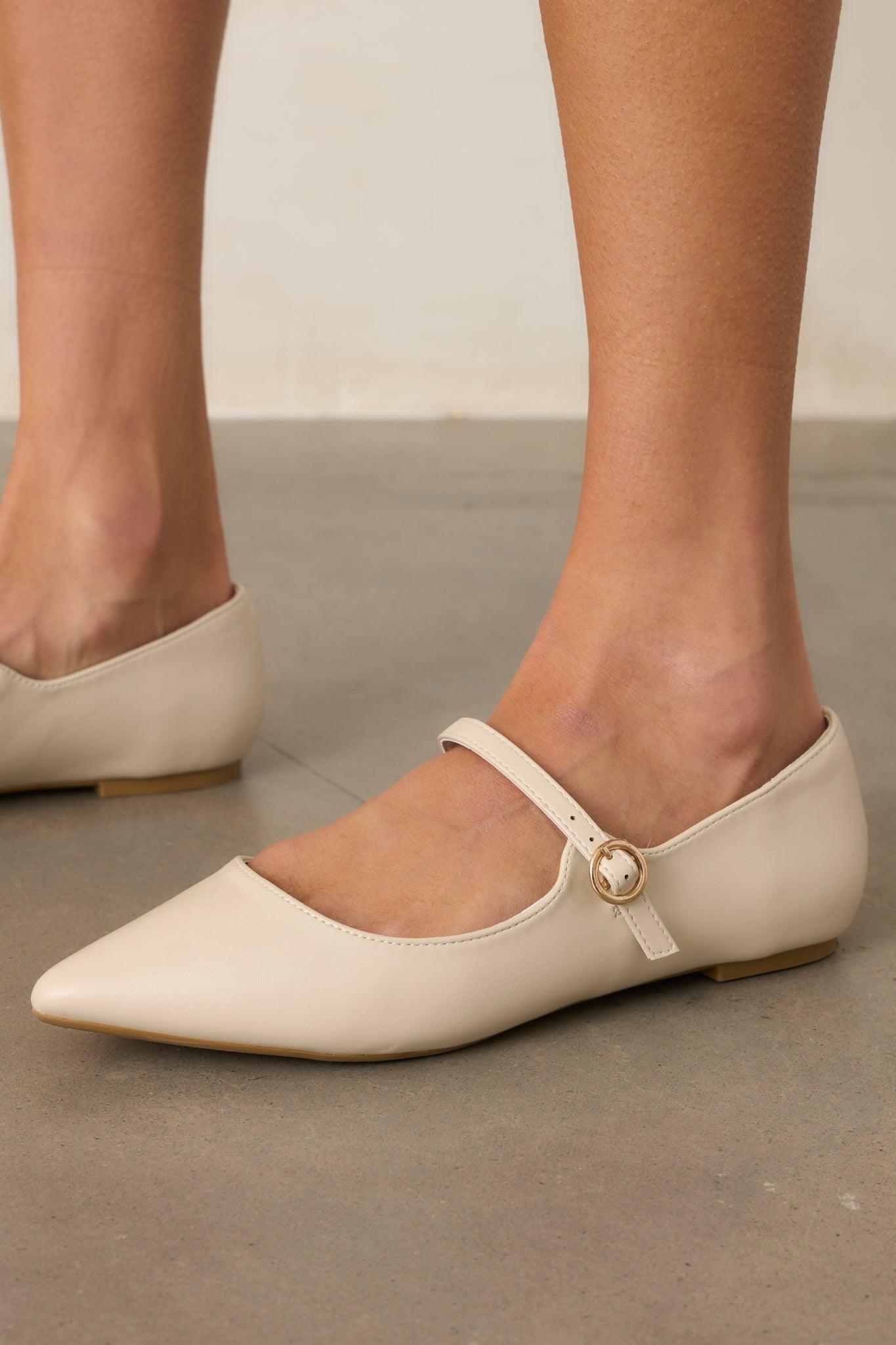 Right Where She Stands Ivory Pointed-Toe Mary Jane Flats Product Image