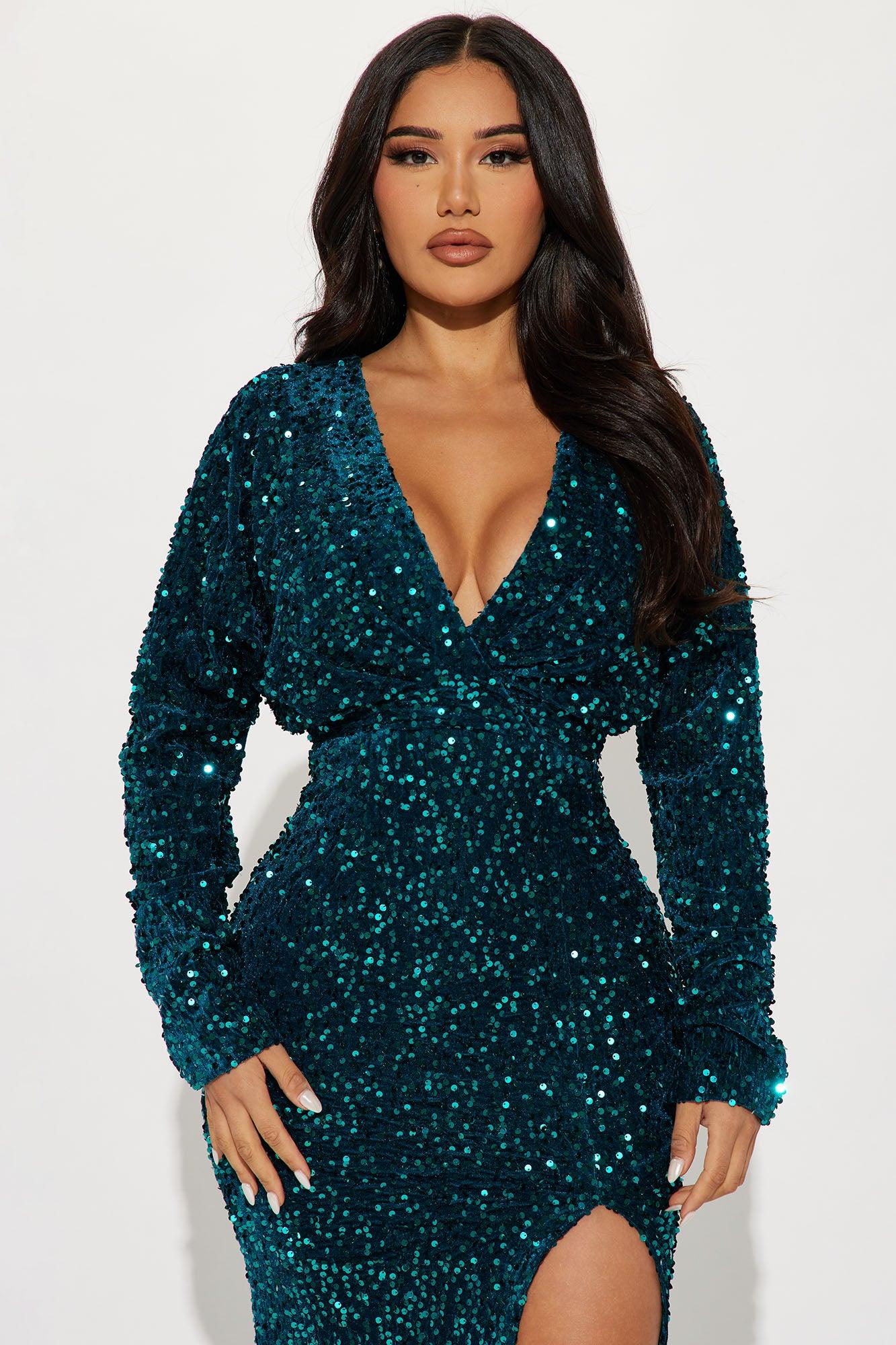 One And Only Sequin Gown - Emerald Product Image