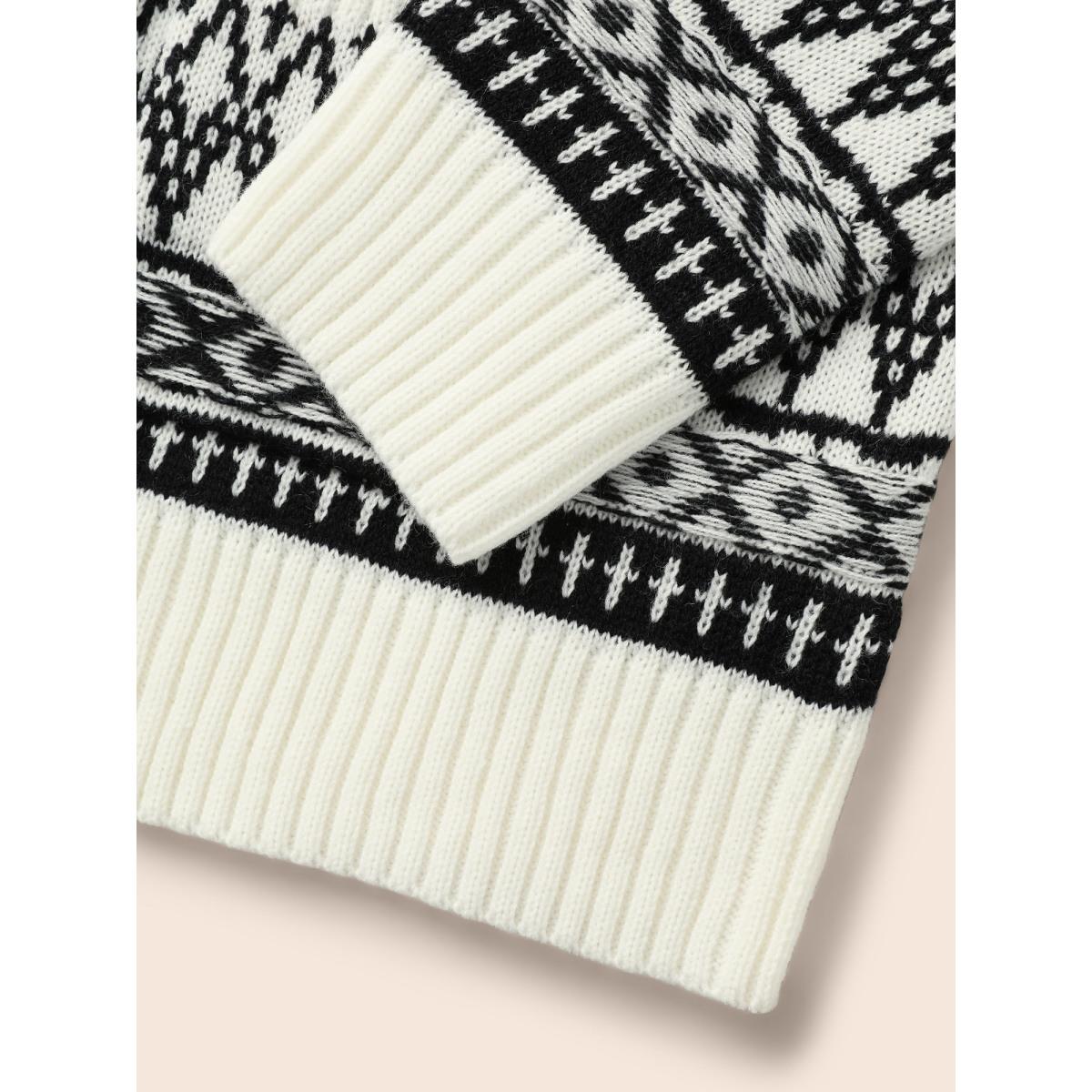 Plus Size Bandana Jacquard Cable Knit Pocket Cardigan Ivory Women Leisure Loose Long Sleeve Casual Cardigans BloomChic 30/6X Product Image