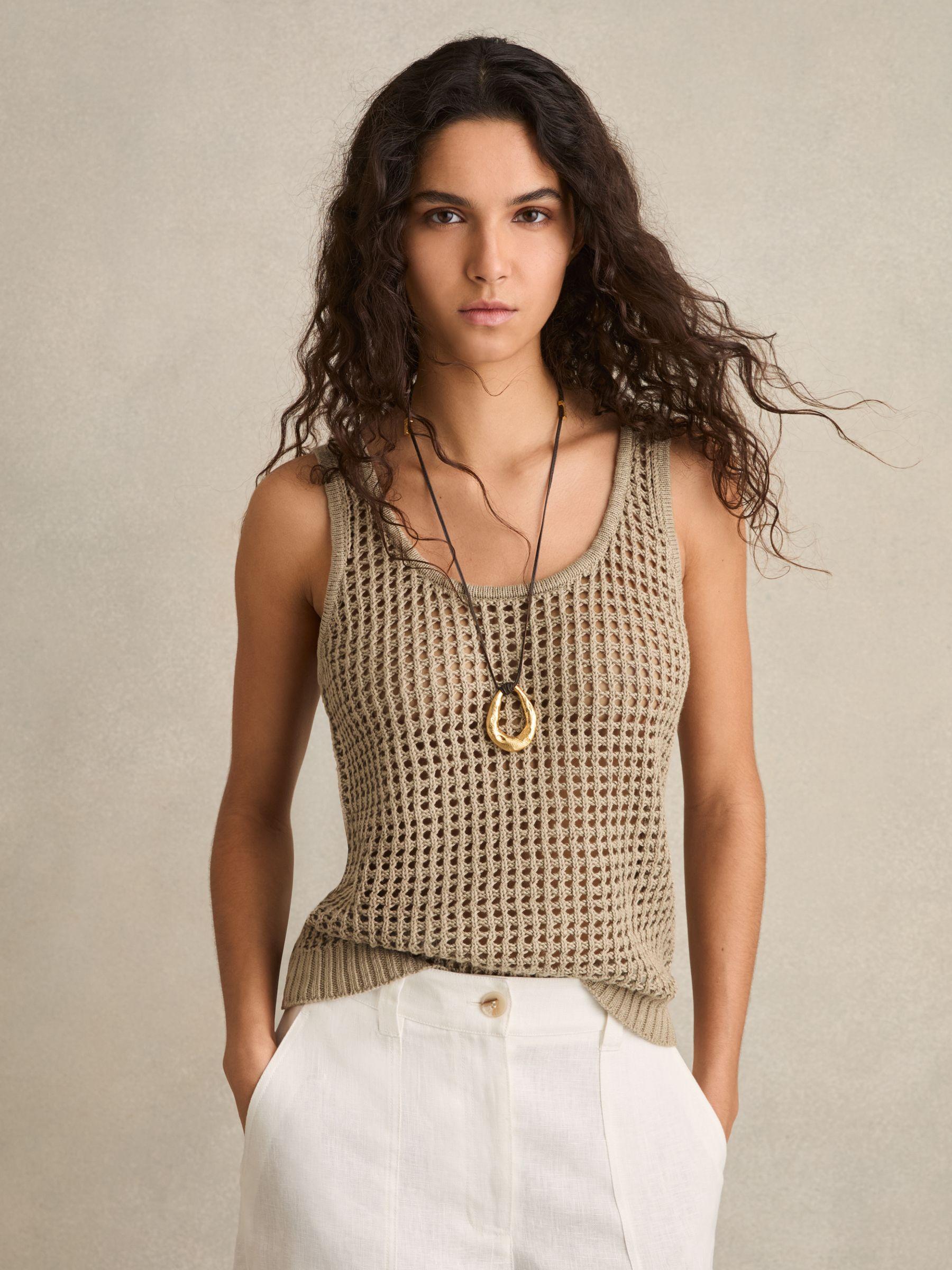 Linen Open Knit Vest in Stone Product Image