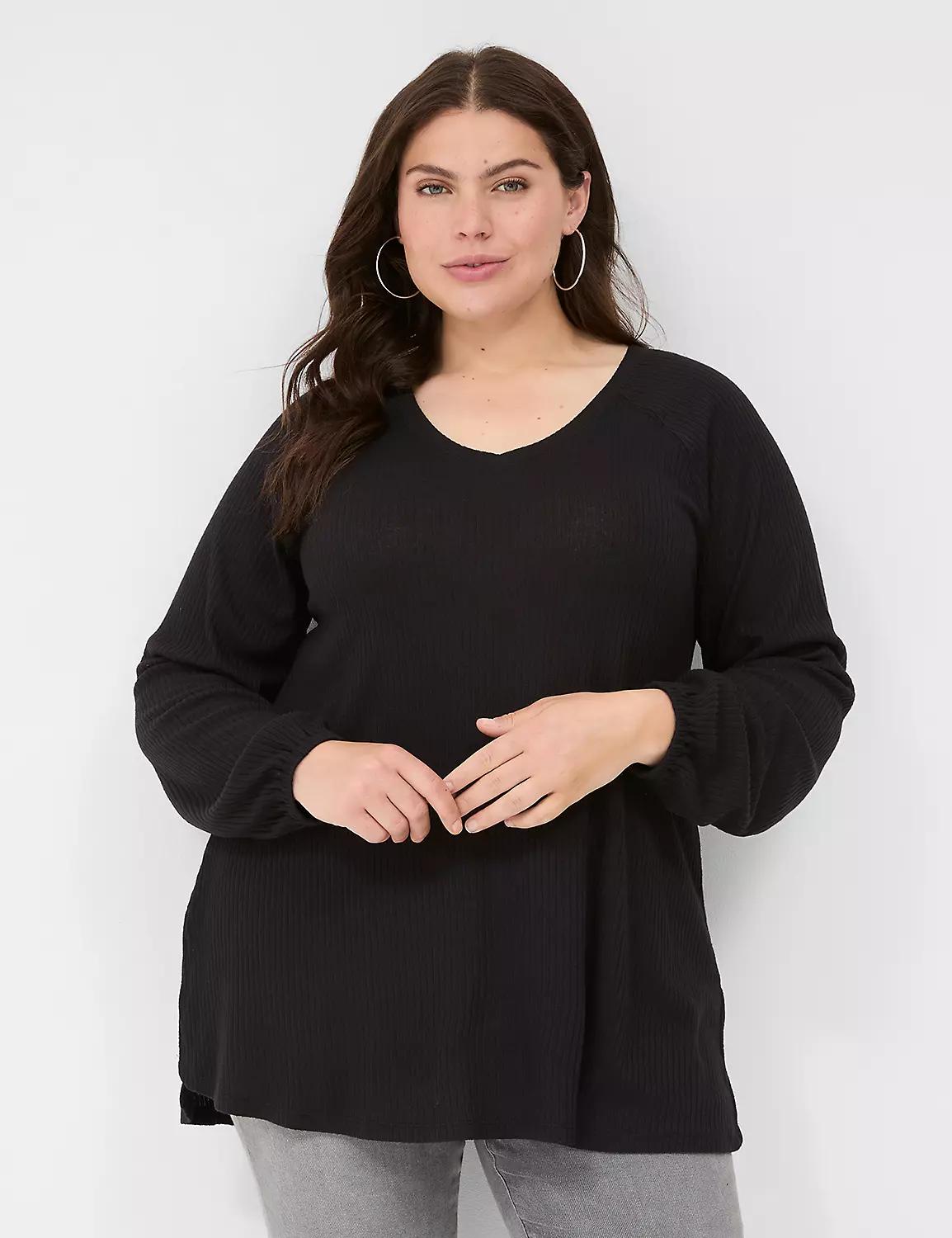 Relaxed Blouson-Sleeve V-Neck Top Product Image