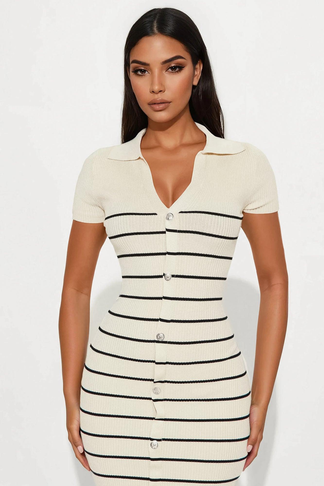 Klarissa Striped Midi Dress - Navy/combo Product Image