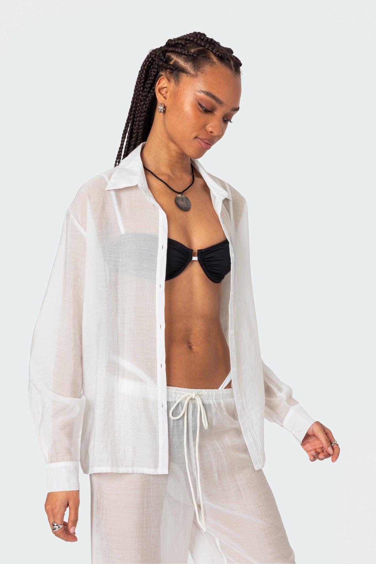 Breezy Oversized Sheer Button Up Shirt Product Image