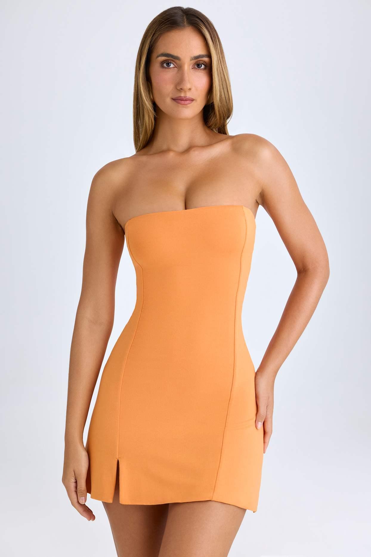 Bandeau Neckline Mini Dress in Sunset Orange Product Image