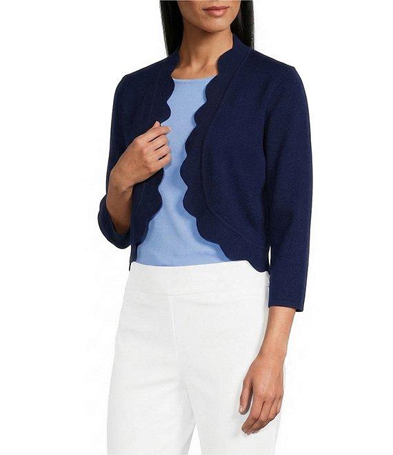 Investments 3/4 Sleeve Scallop Edge Open Front Cardigan Product Image