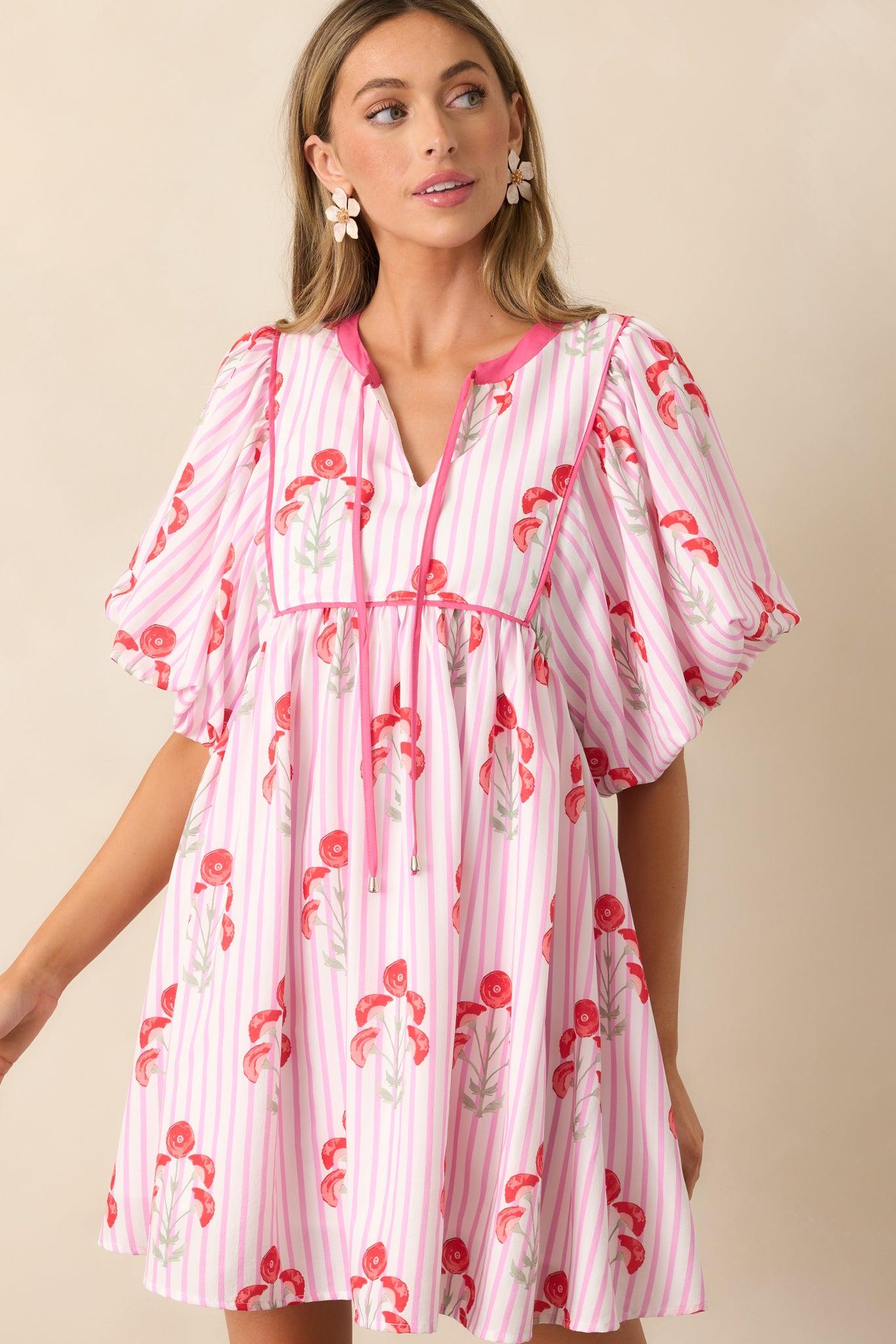 Bunches Of Love Pink Puff Sleeve Mini Dress Product Image