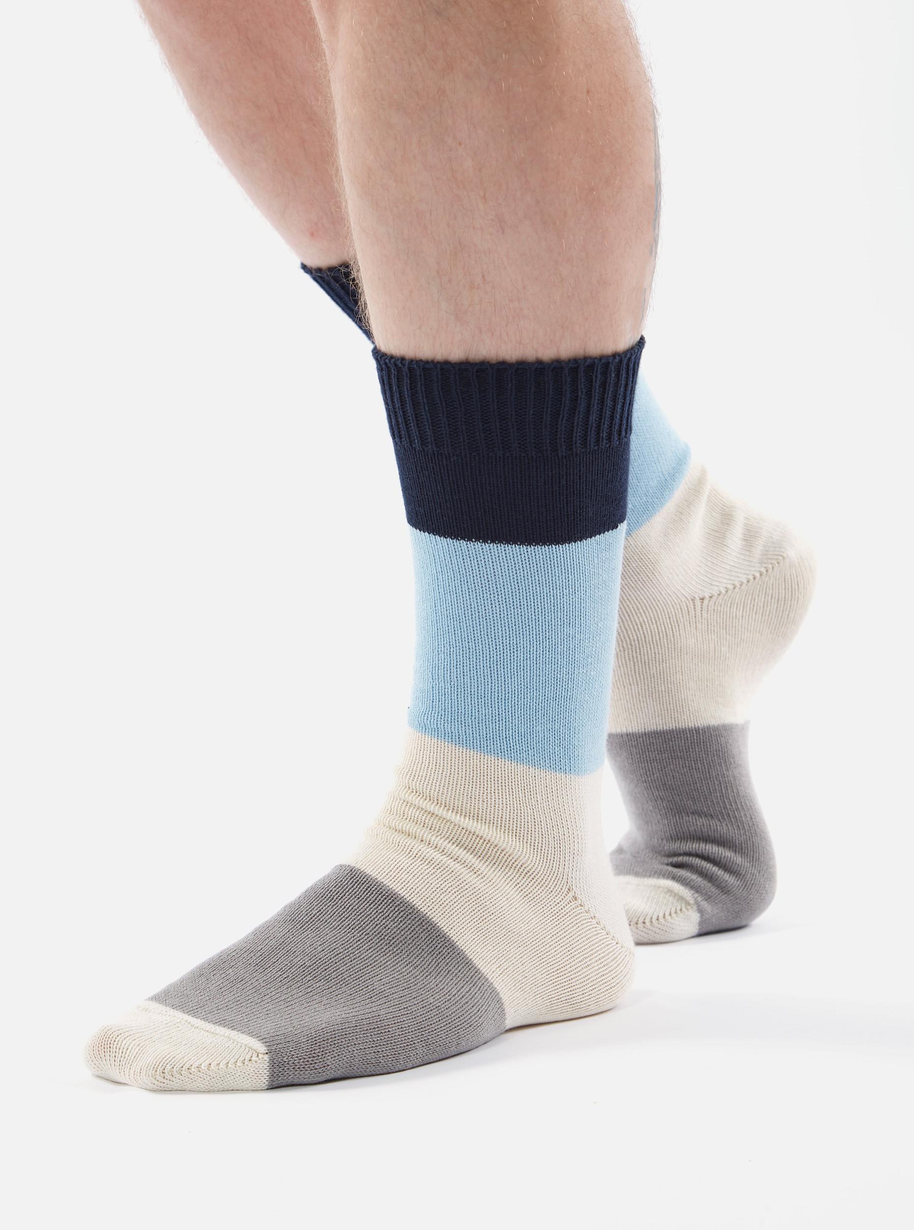 Universal Works Bold Stripe Sock in Navy/Sky Cotton Product Image