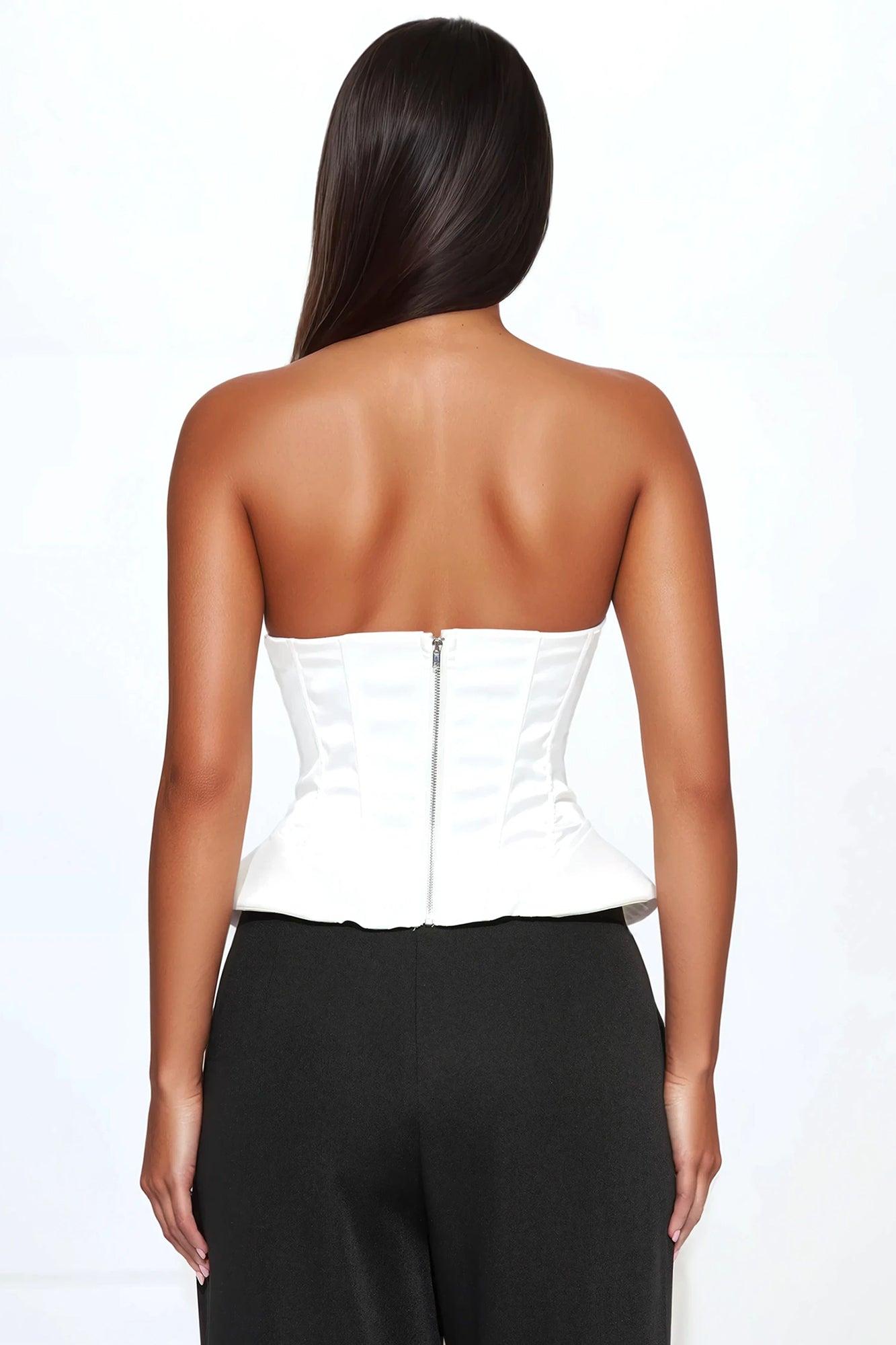 Gleaming Stare Satin Peplum Corset Top - White Product Image