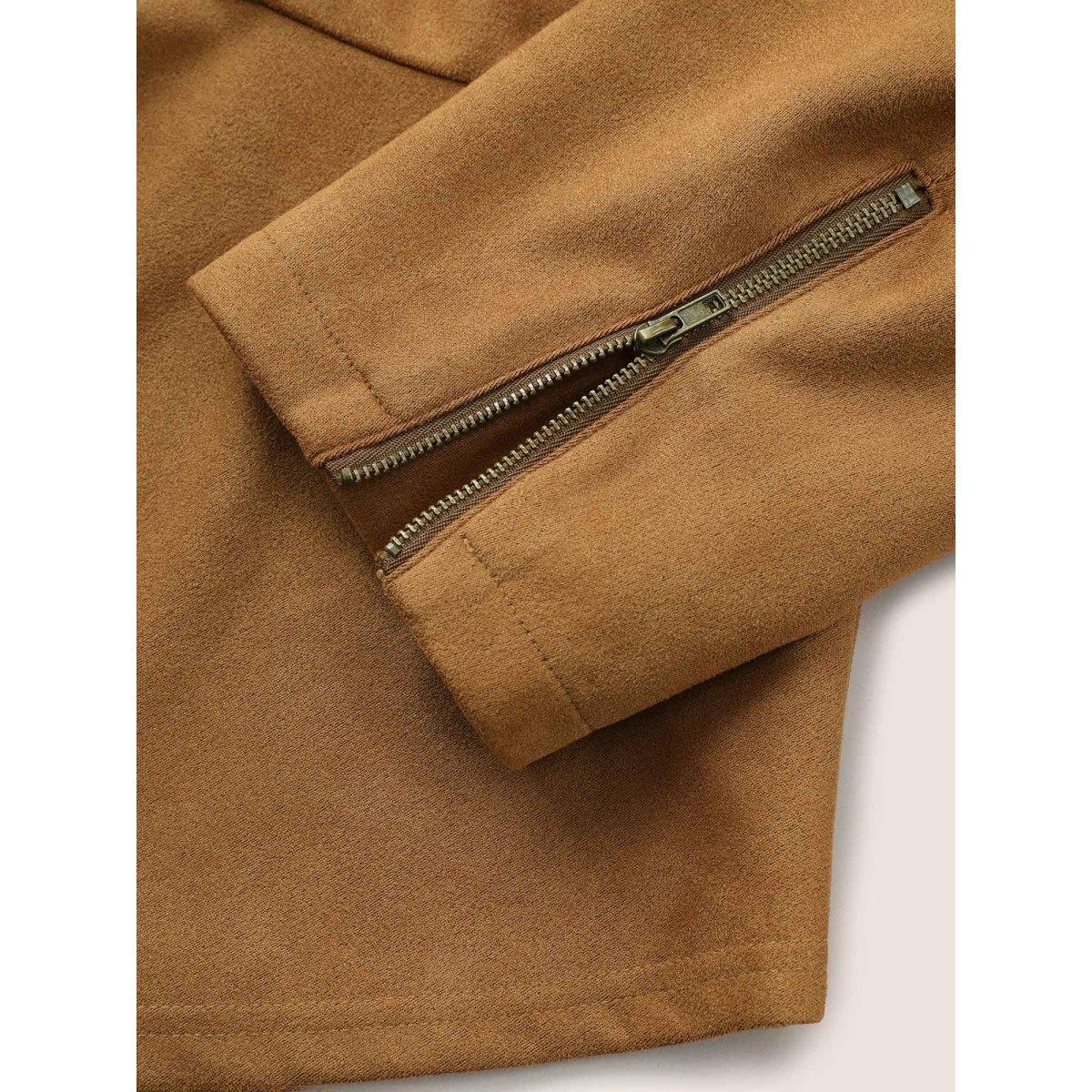 Plus Size Solid Faux Suede Zipper Hanky Hem Jacket Women Bronze Non Everyday Jackets BloomChic 22-24/3X Product Image