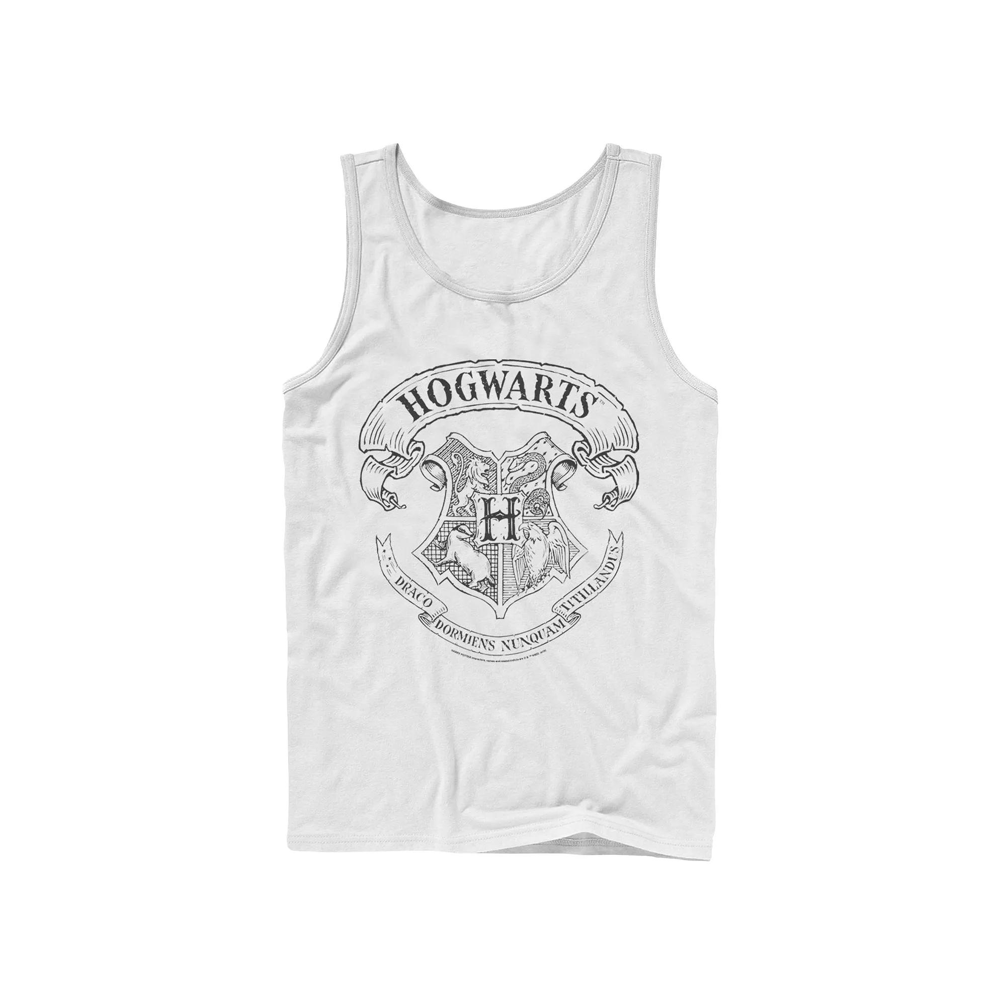 Men's Harry Potter Simple Hogwarts Crest Outline Graphic Tank Top, Size: Large, White Product Image
