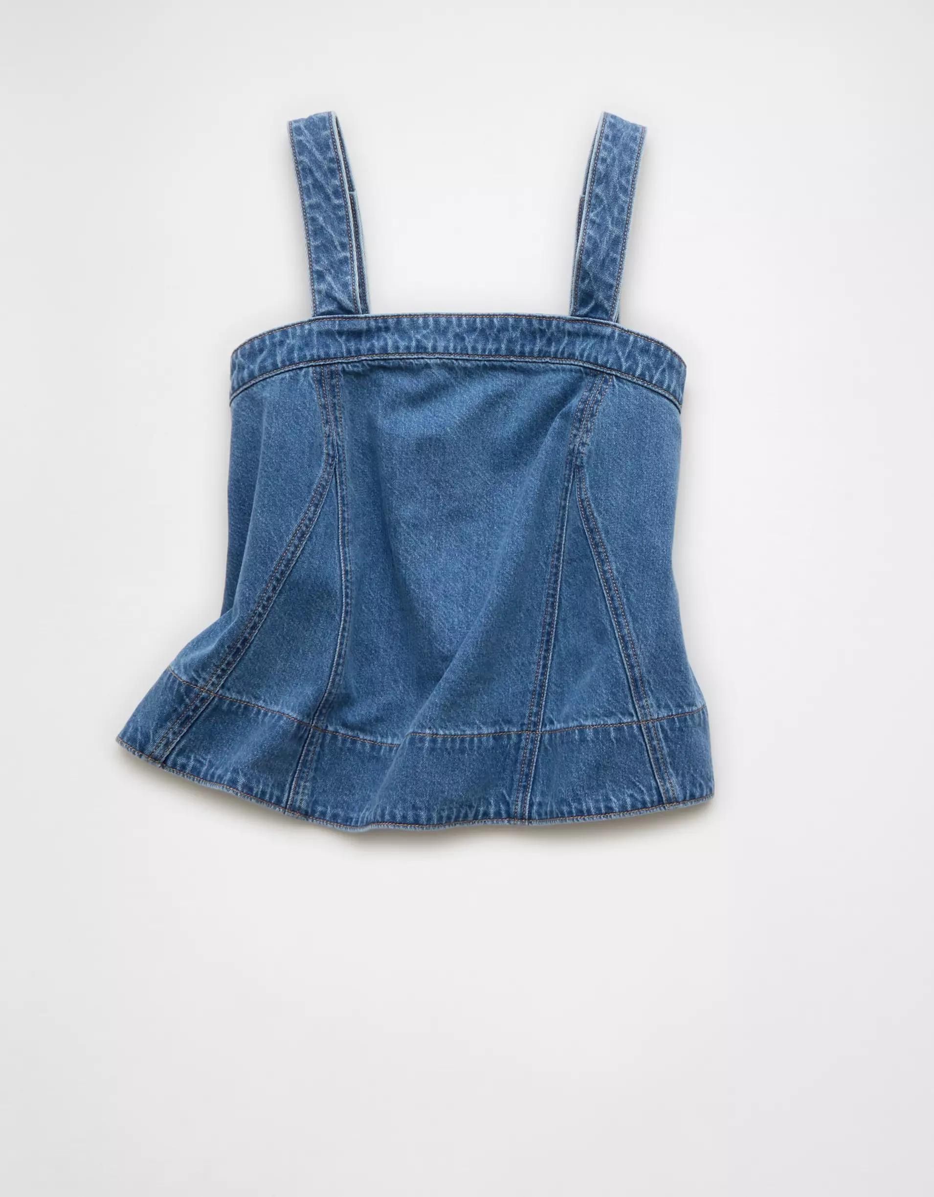 AE Square Neck Pieced Denim Tank Top Product Image