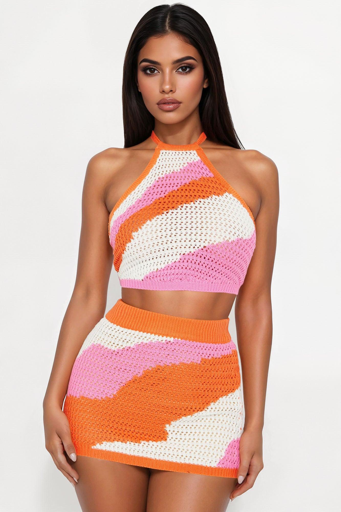 Kenia Crochet Mini Skirt Set - Orange/combo Product Image