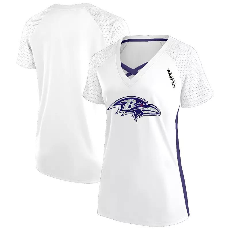 Women's Fanatics  White Baltimore Ravens Plus Size Glitter Lace-Up V- Neck T-Shirt, Size: 2XL Product Image