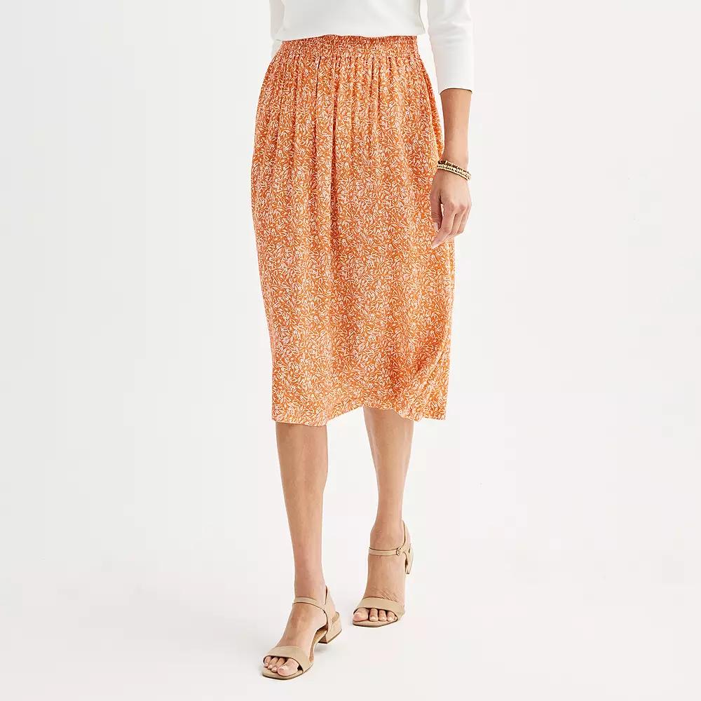 Petite Croft & Barrow Tiered Polished-Front Pull-On Skirt, Women's, Size: XXL Petite, Orange Leaf Texture Product Image