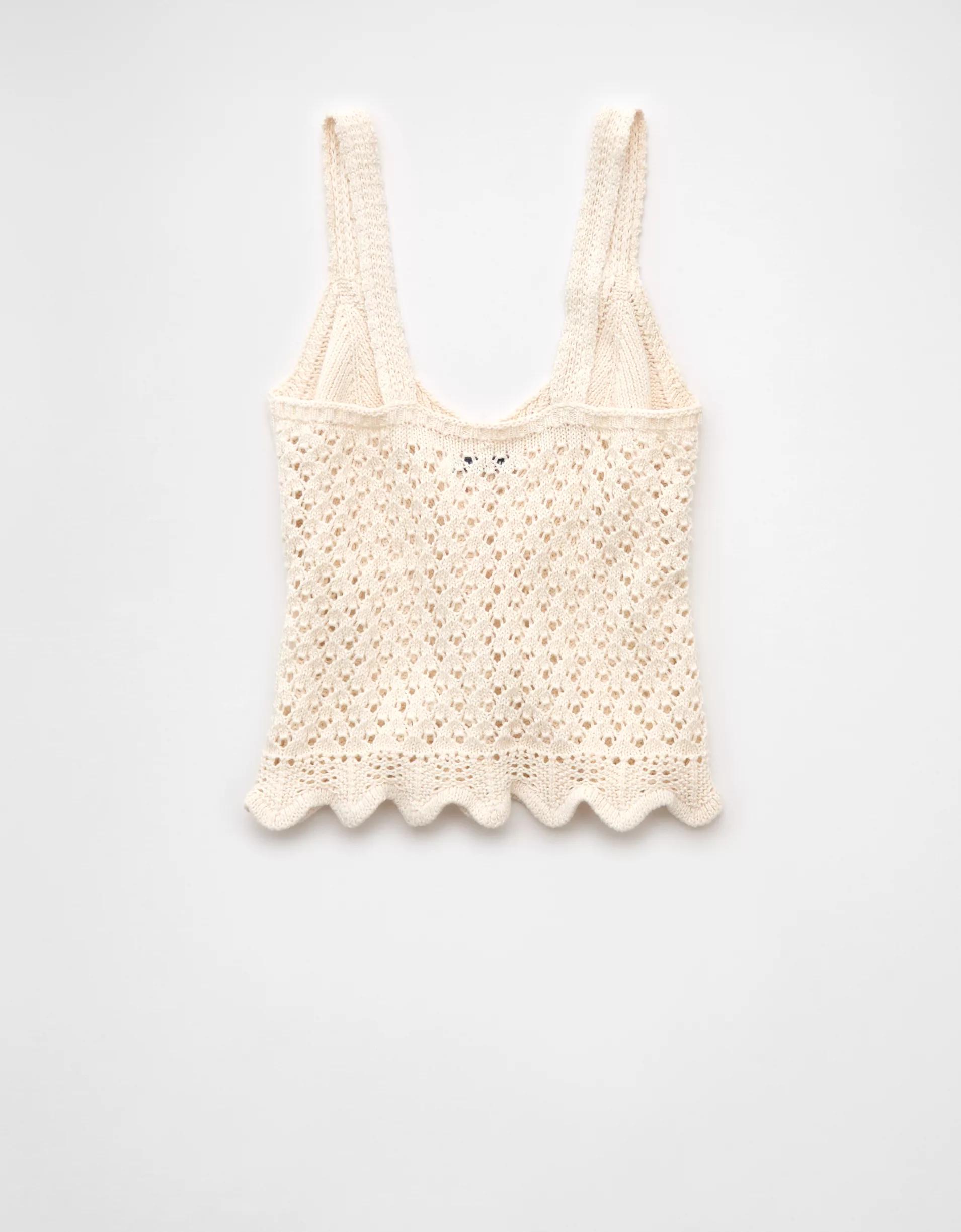 AE V-Neck Pointelle Scalloped Crochet Tank Top Product Image