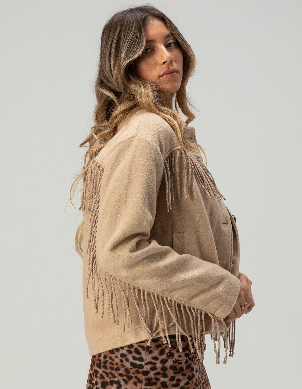 RSQ Womens Fringe Shacket - TAN Product Image