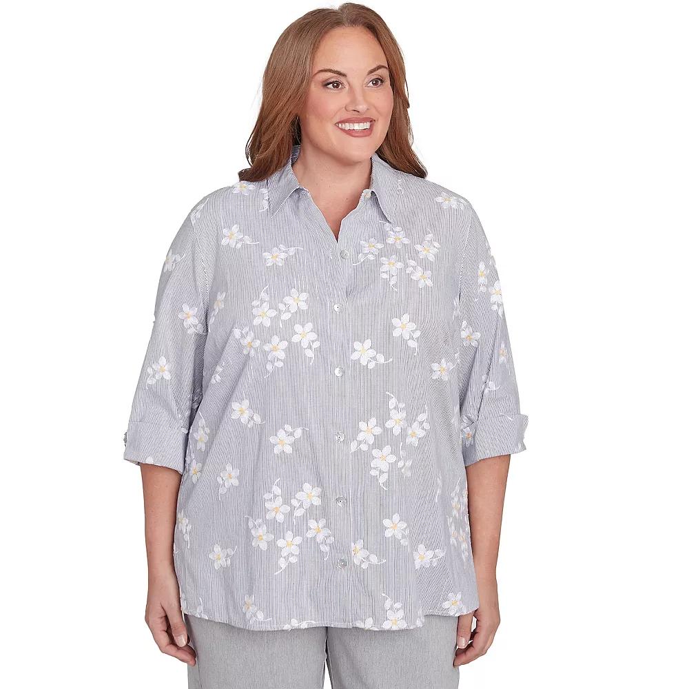 Plus Size Alfred Dunner Flower Embroidered Button Down Top, Women's, Size: 2XL, White Product Image