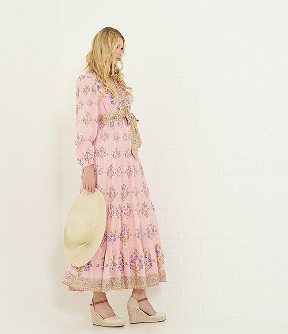A Loves A Floral Printed Long Sleeve V-Neck Self Tie Maxi Dress Product Image