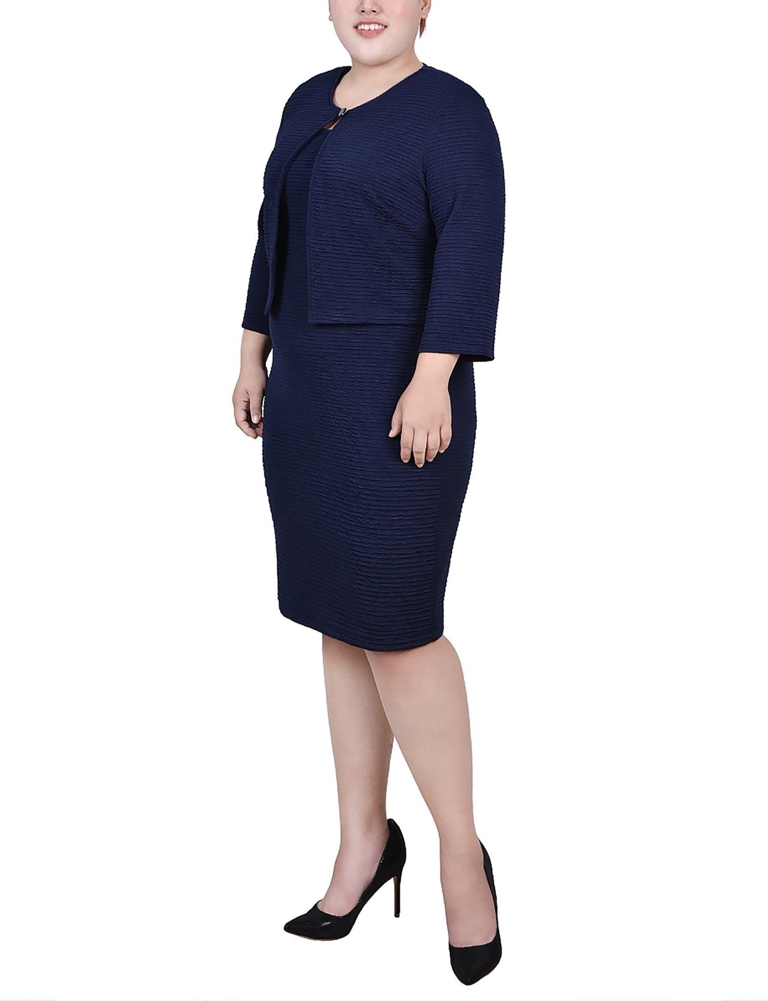 Harbor Navy Textured 3/4 Sleeve 2 Piece Dress Set - Plus Product Image