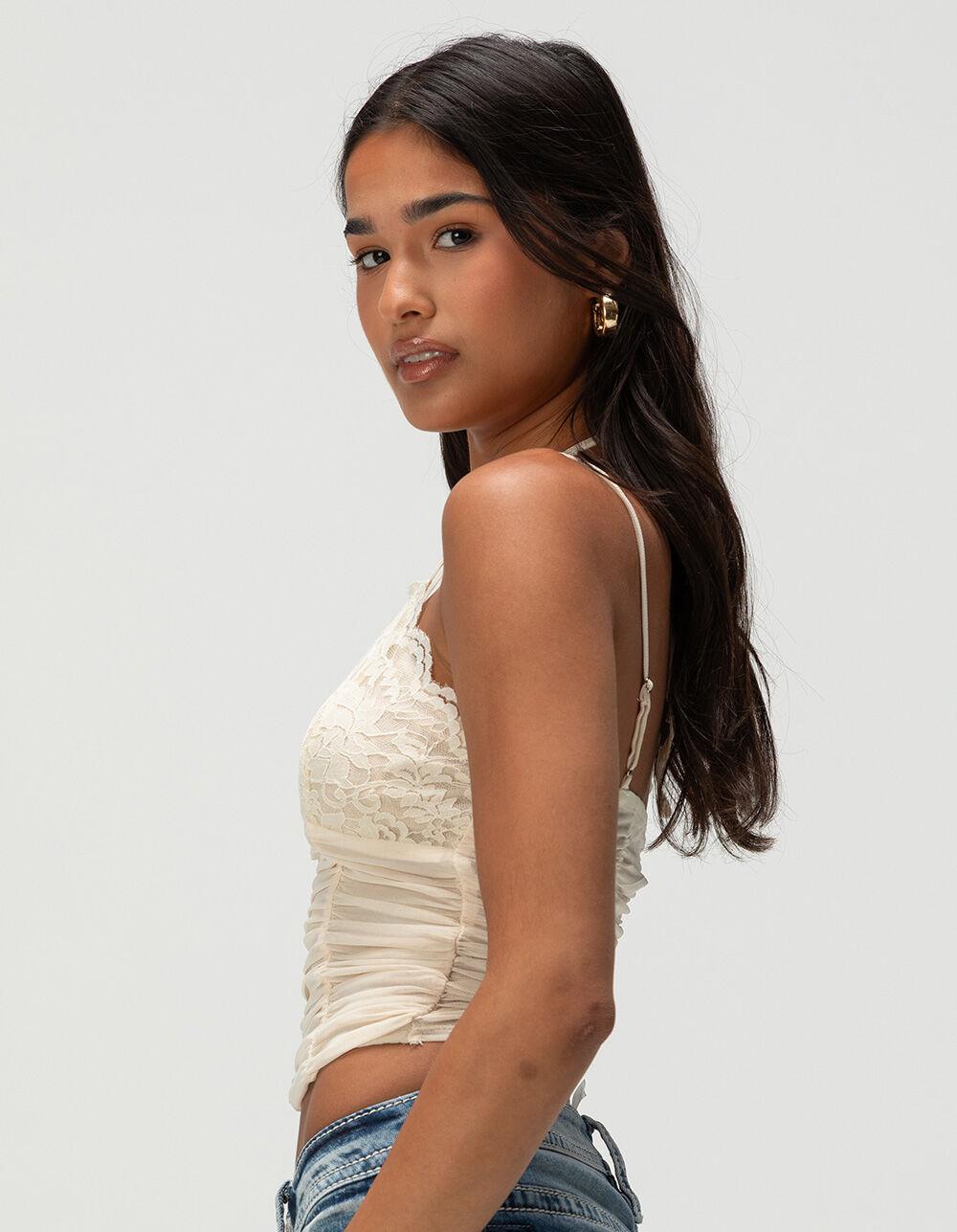 WEST OF MELROSE Womens Ruched Halter Top - CREAM Product Image