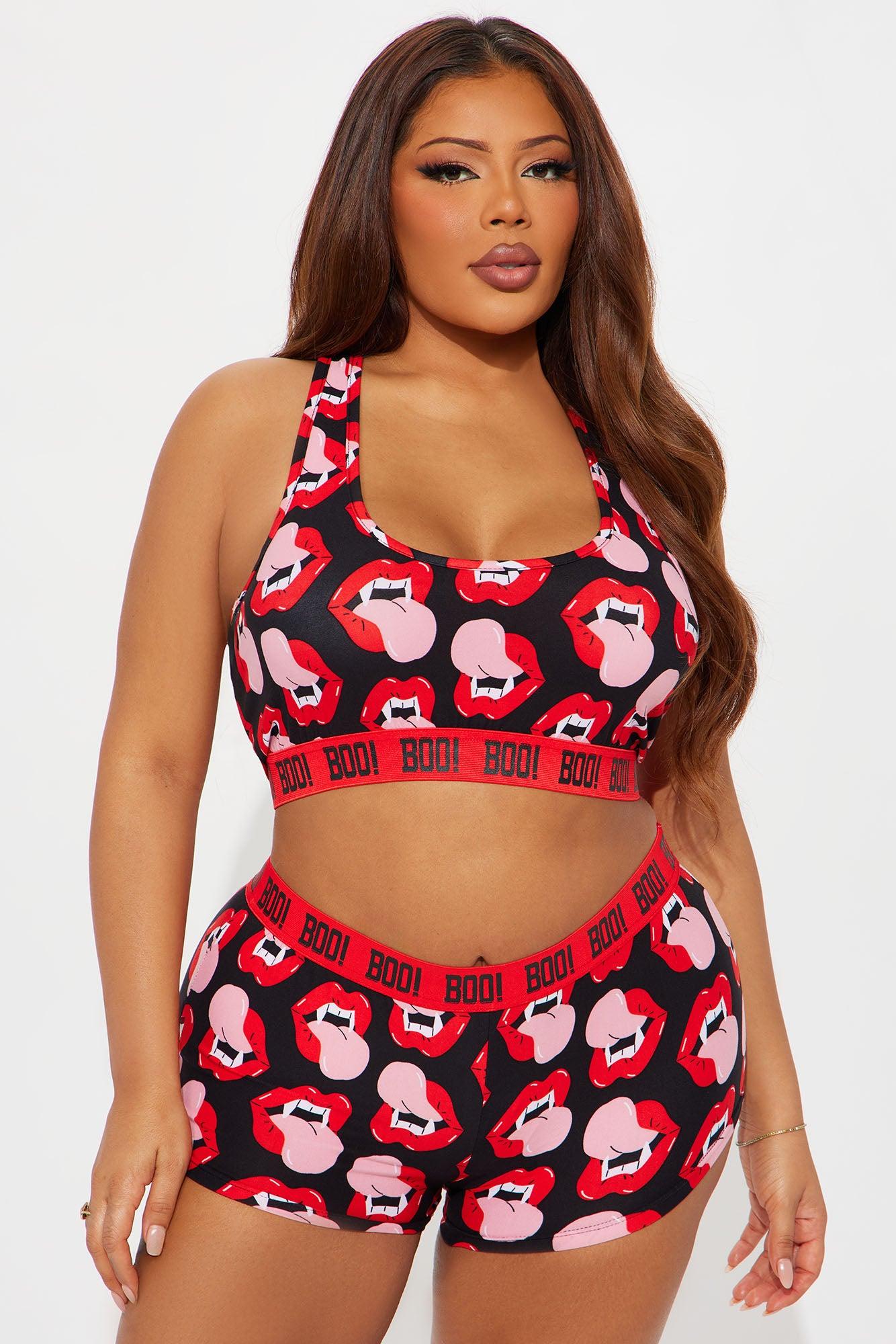 Bite Me Halloween PJ Boxer Short Set - Black/Red Female Product Image
