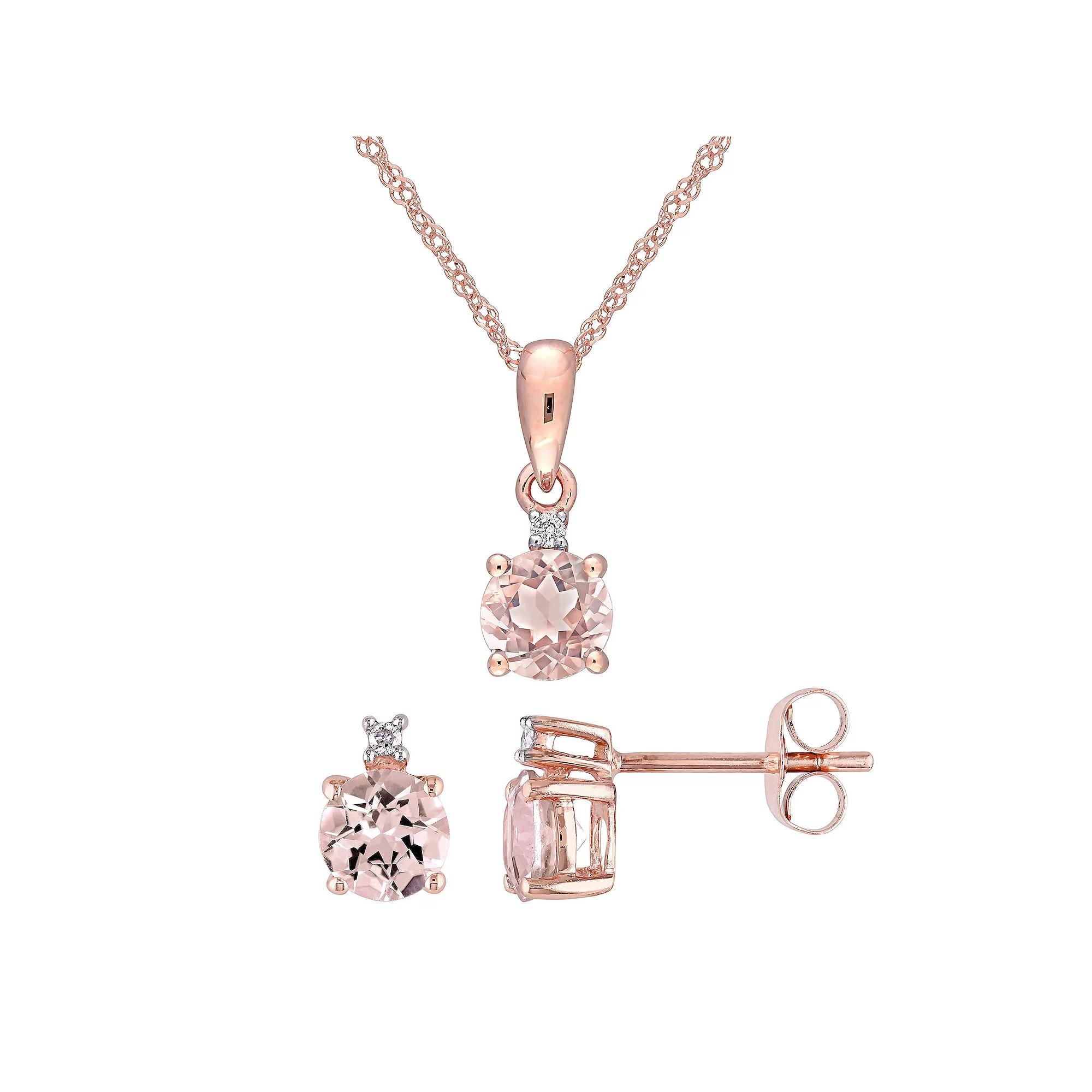 Stella Grace 10k Rose Gold Morganite & Diamond Accent Pendant Stud Earring Set, Women's, Size: 17" Product Image