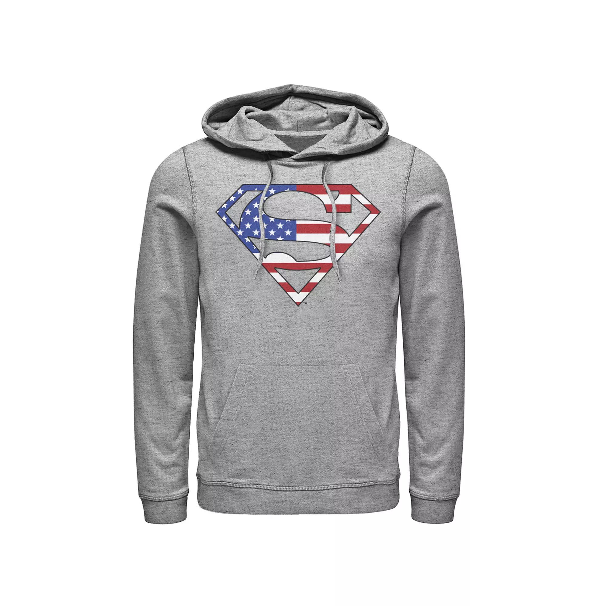 Men's DC Comics Superman American Flag Logo Fill Hoodie, Size: Medium, Athletic Grey Product Image